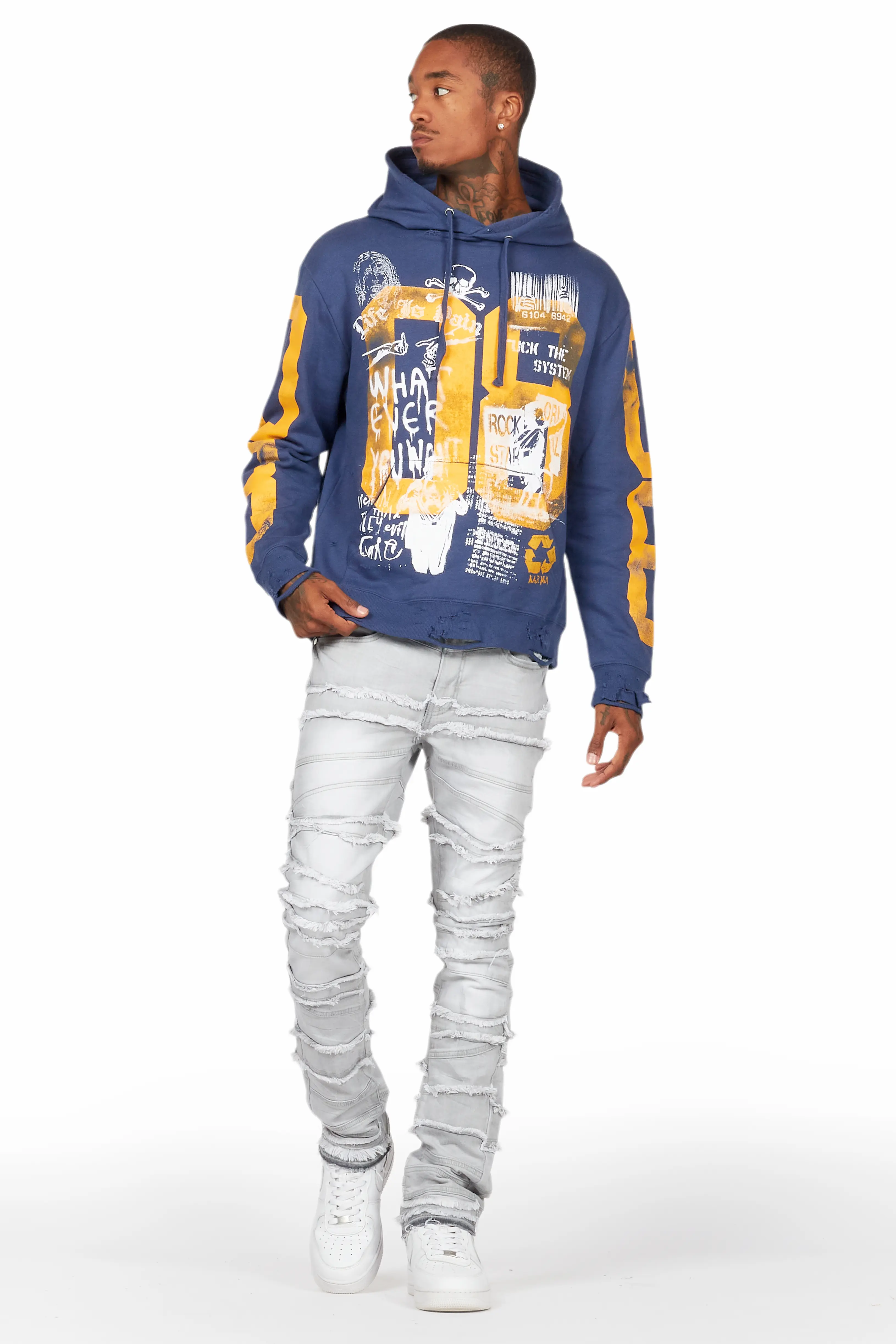 Grill Navy Distressed Graphic Hoodie - Image 4