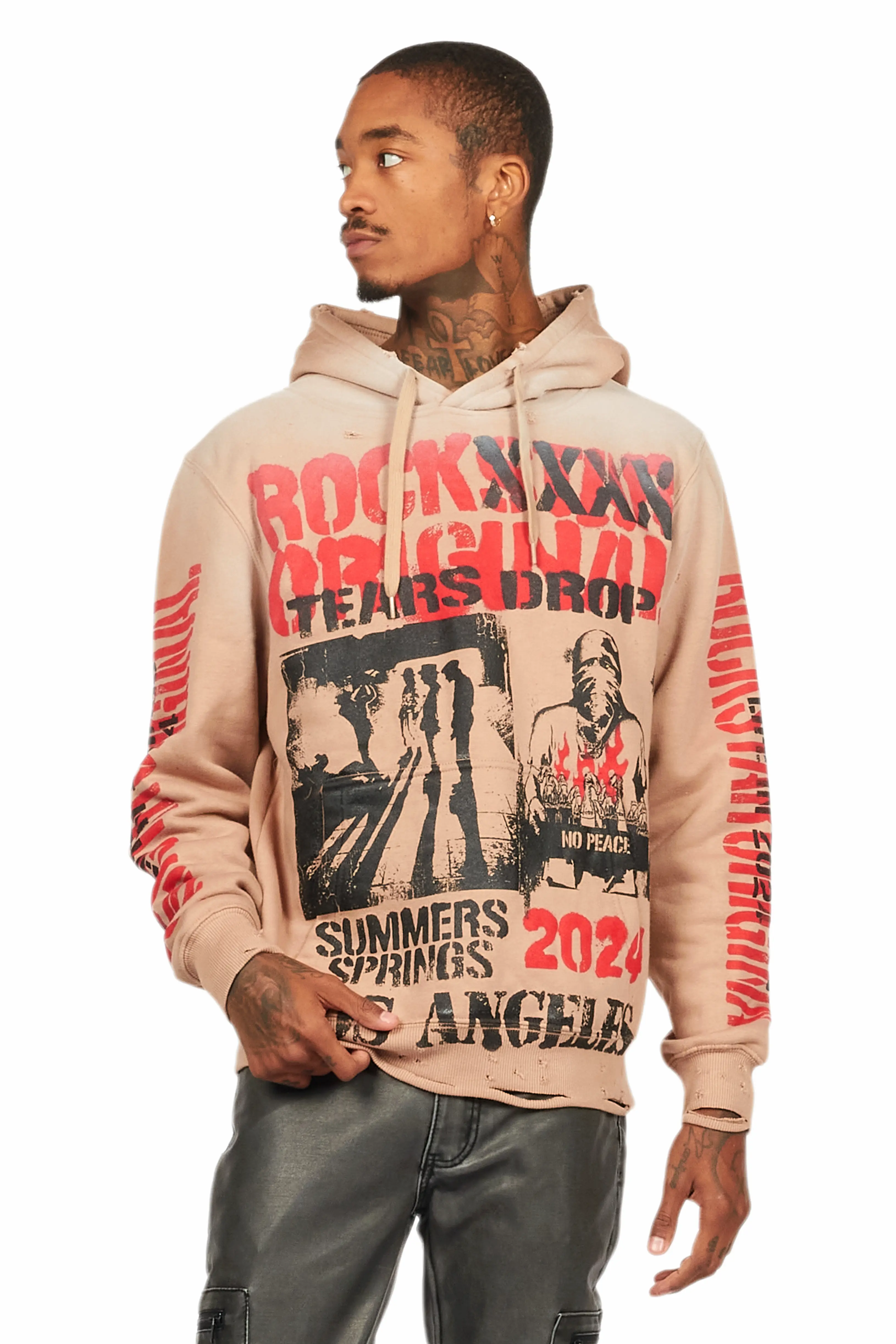 Omer Khaki Distressed Graphic Hoodie - Image 2
