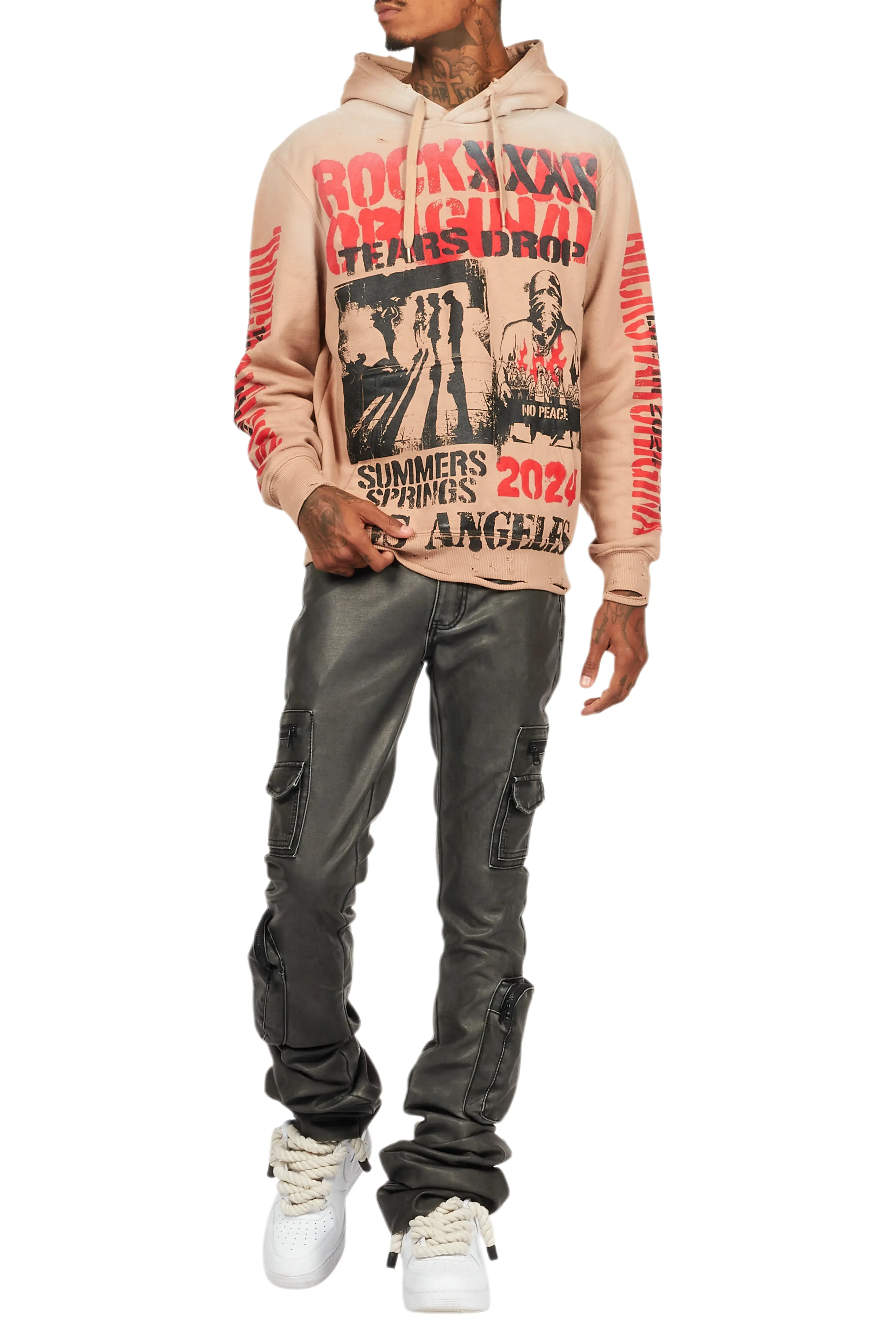 Omer Khaki Distressed Graphic Hoodie - Image 9