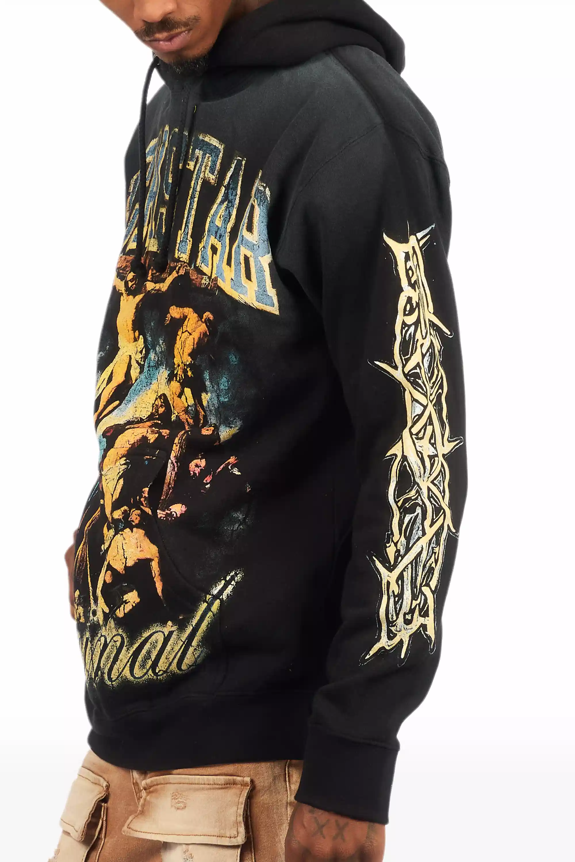 Waller Black Graphic Distressed Hoodie - Image 6