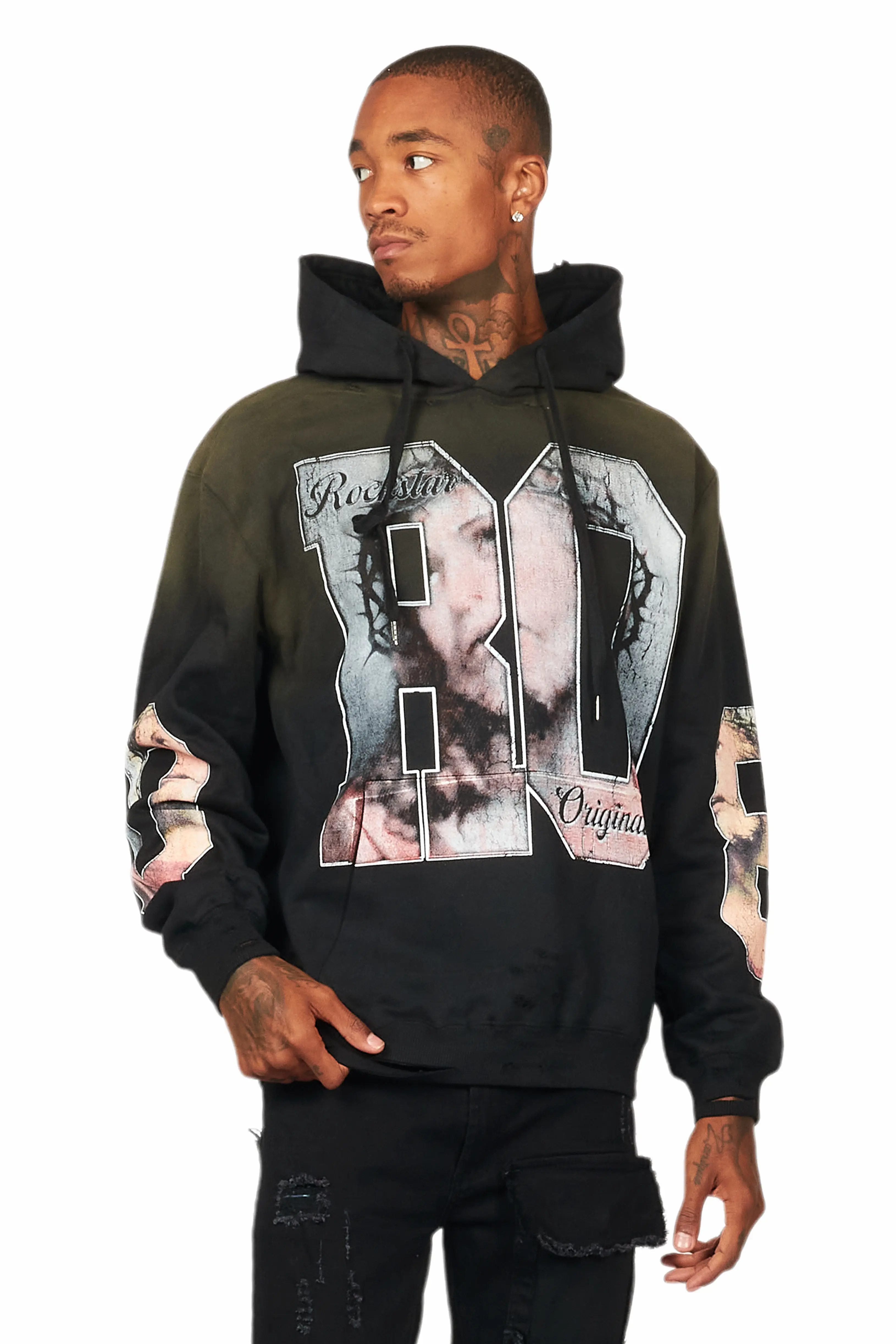 Lainer Black Graphic Distressed Hoodie - Image 2
