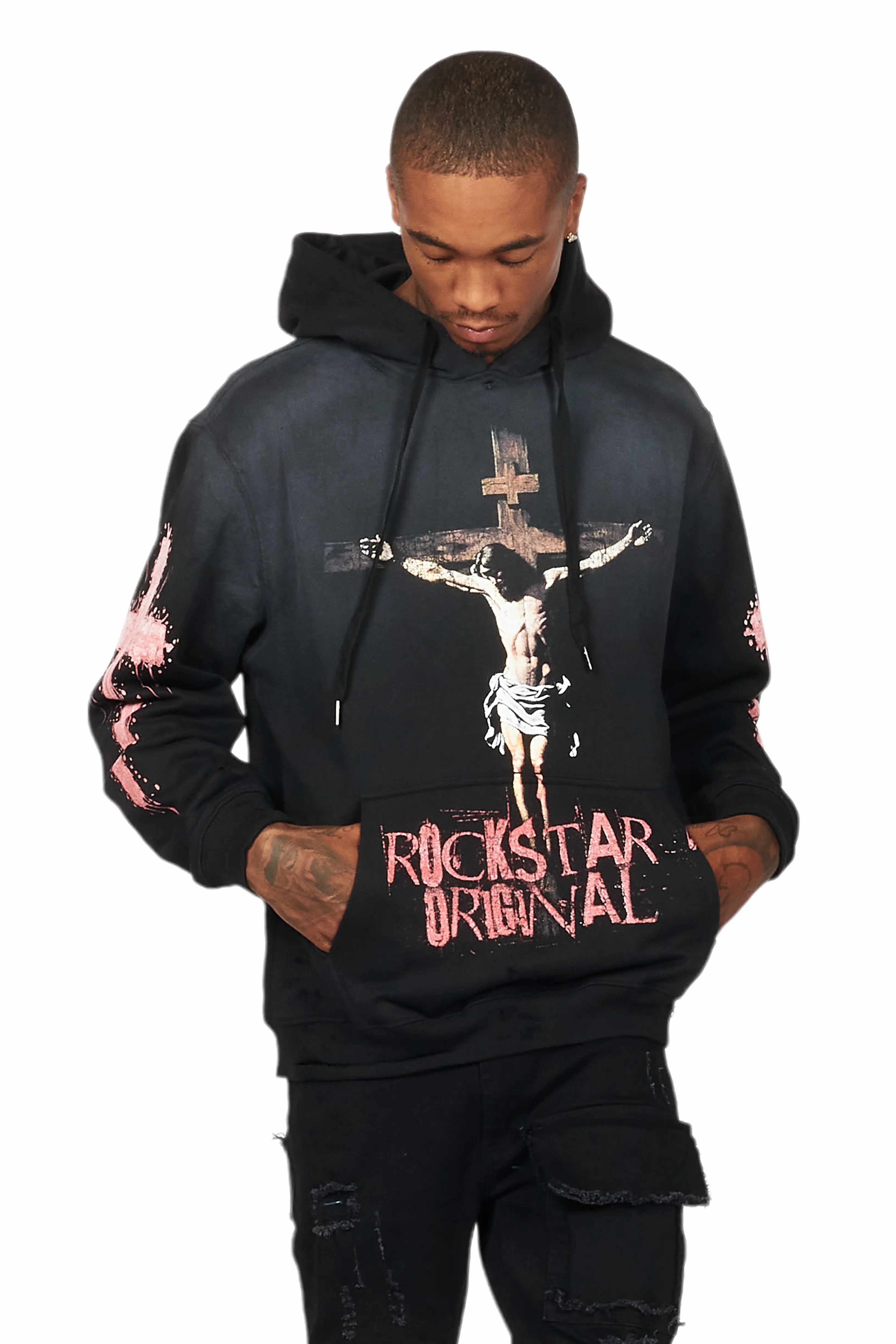 Barke Black Graphic Distressed Hoodie - Image 3