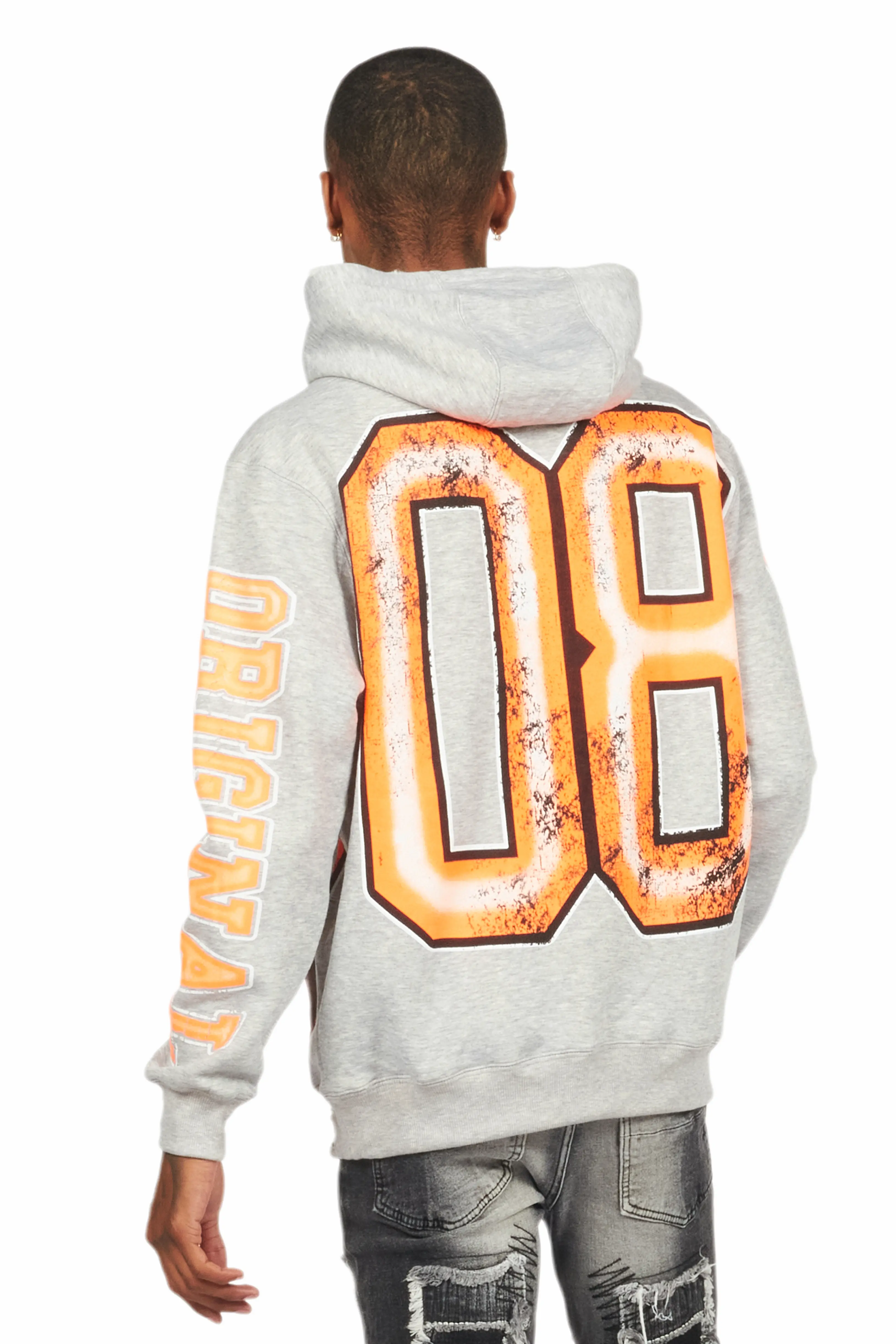 Fields Grey/Orange Distressed Graphic Hoodie - Image 4