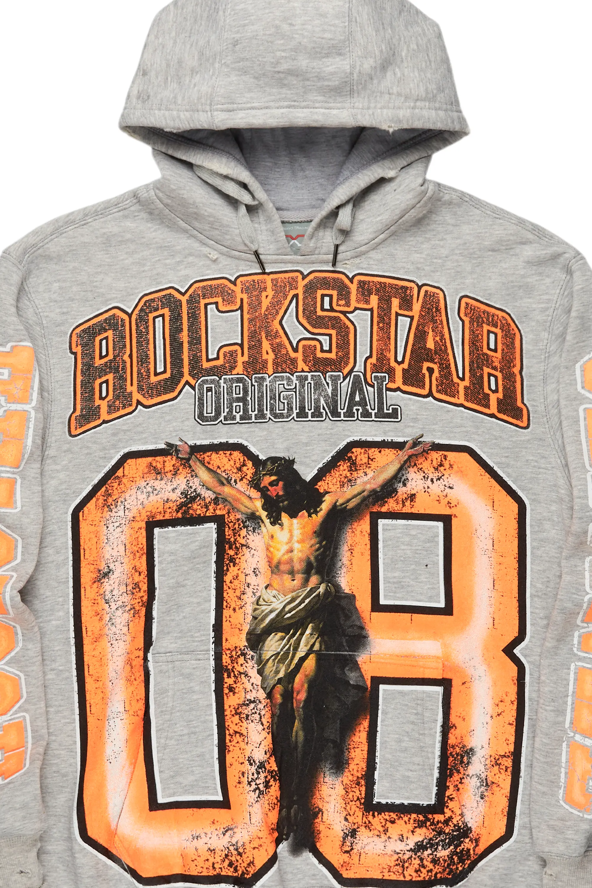 Fields Grey/Orange Distressed Graphic Hoodie - Image 7