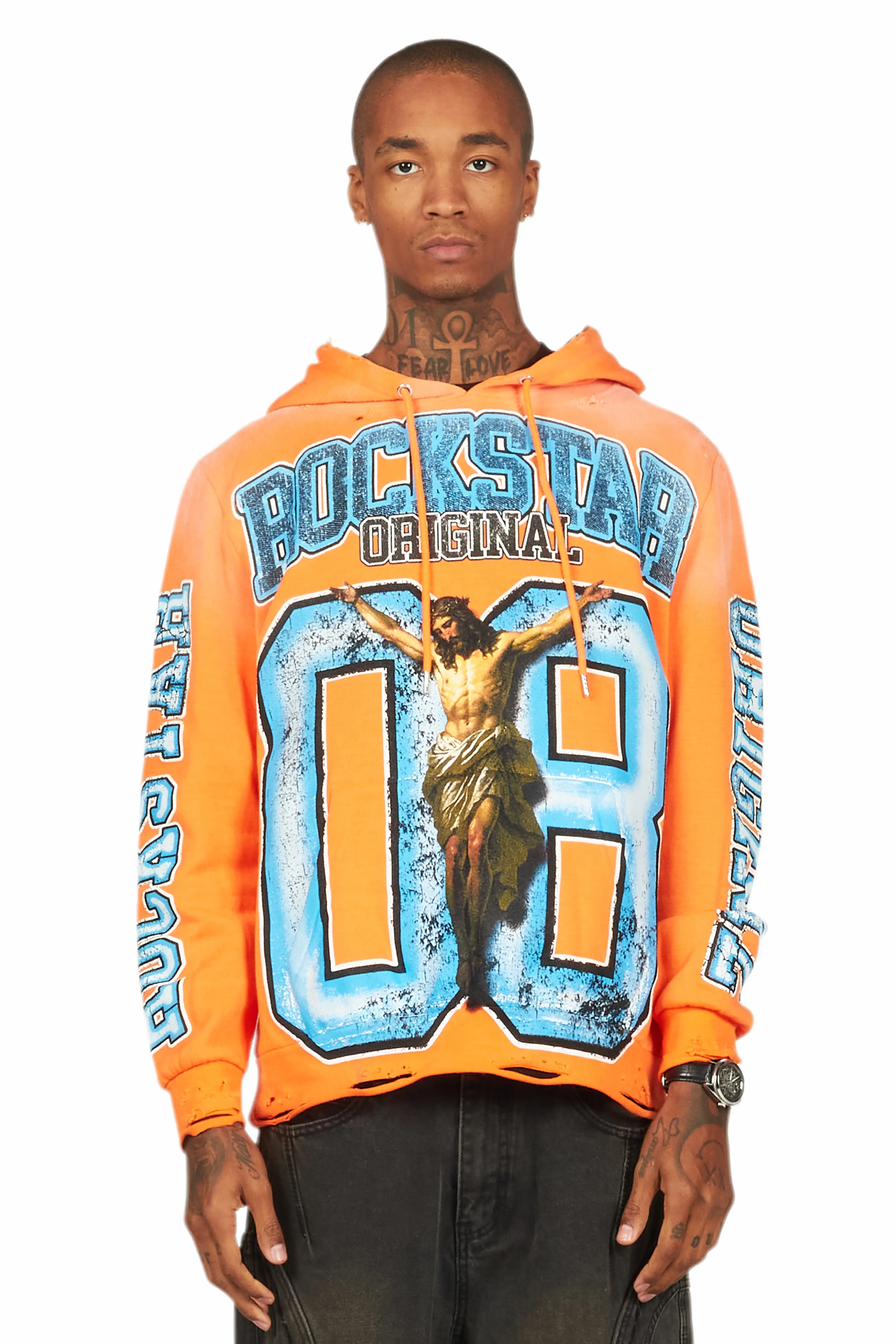 Fields Orange Distressed Graphic Hoodie - Image 3