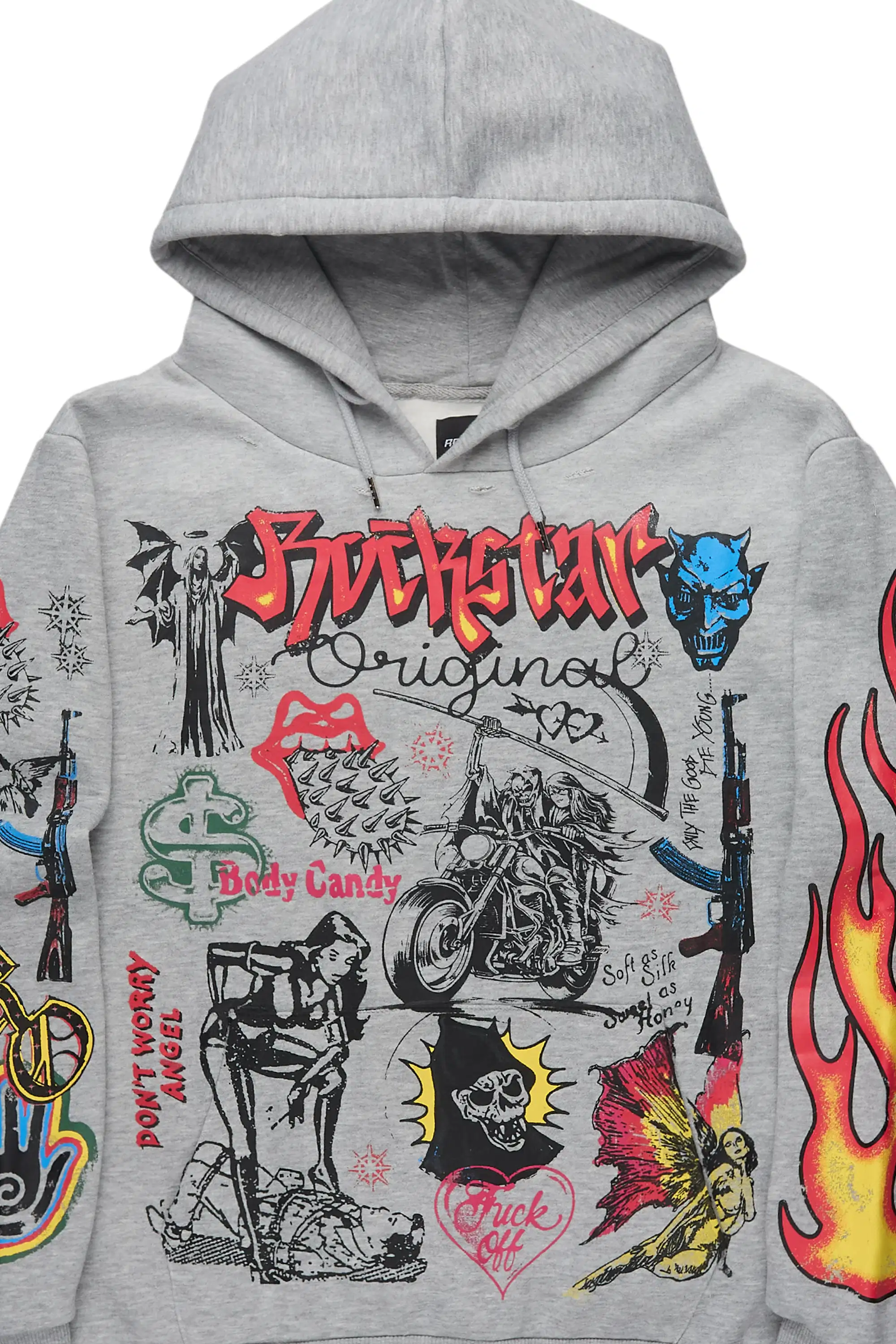 Shootah Heather Grey Distressed Graphic Relaxed Relaxed Hoodie - Image 6