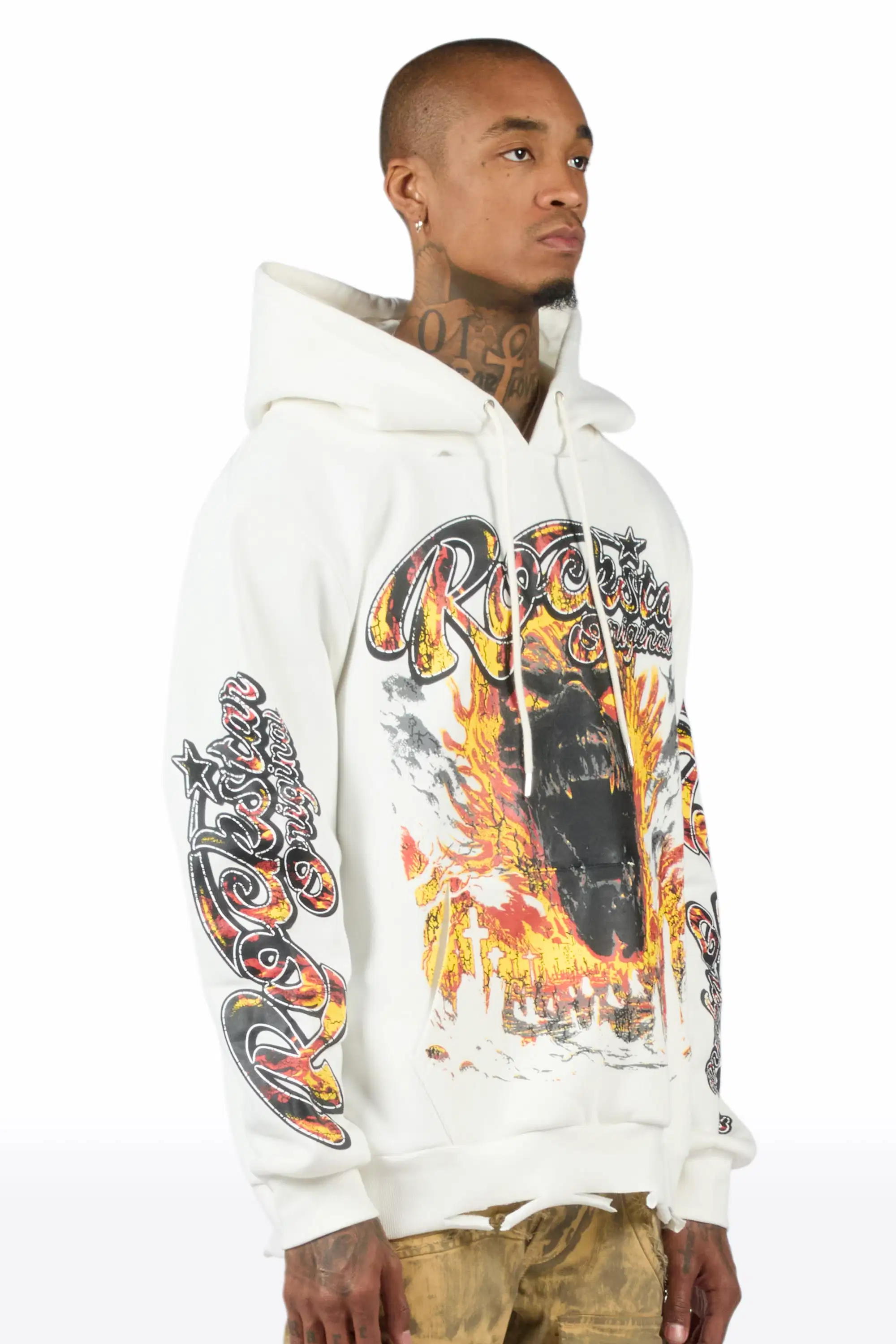 Flamer White Distressed Graphic Relaxed Hoodie - Image 4