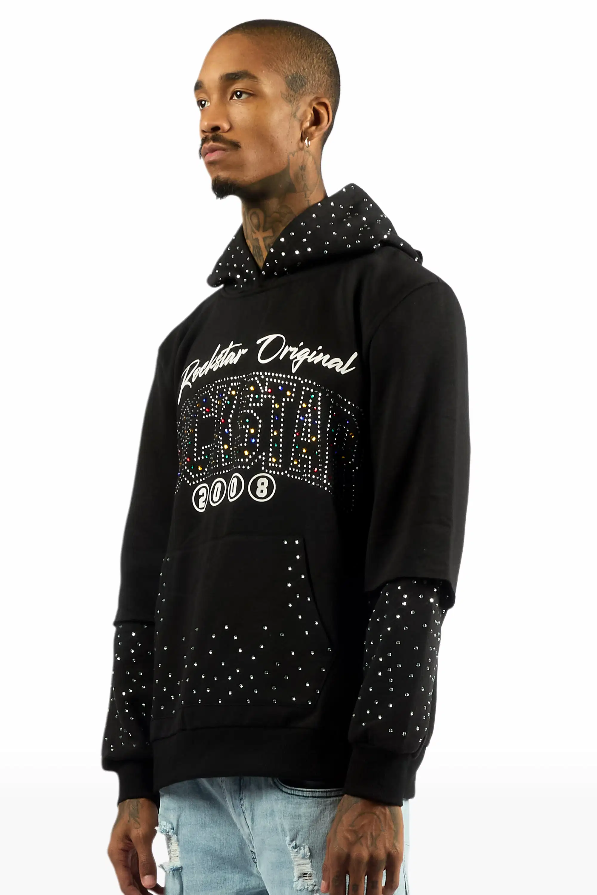 Gabino Black Rhinestone Boxy Crop Hoodie - Image 6