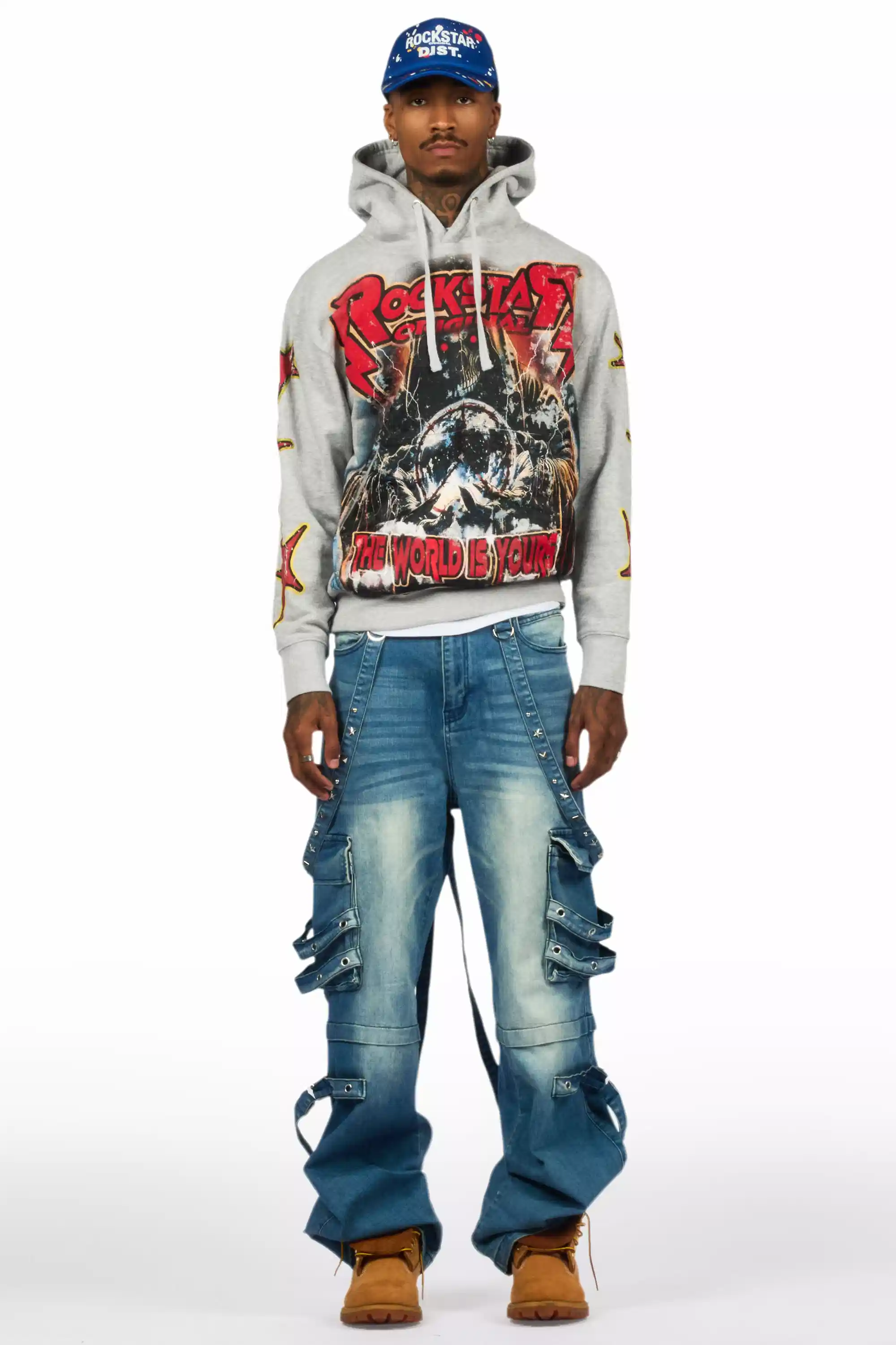Lucian Heather Grey/Red Graphic Hoodie - Image 3
