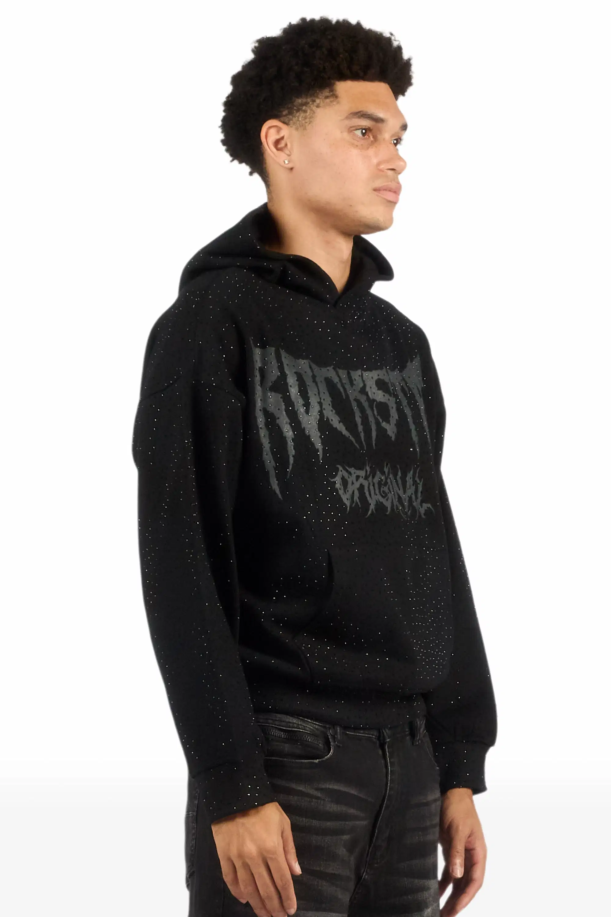 Andros Black Rhinestone Oversized Hoodie - Image 8