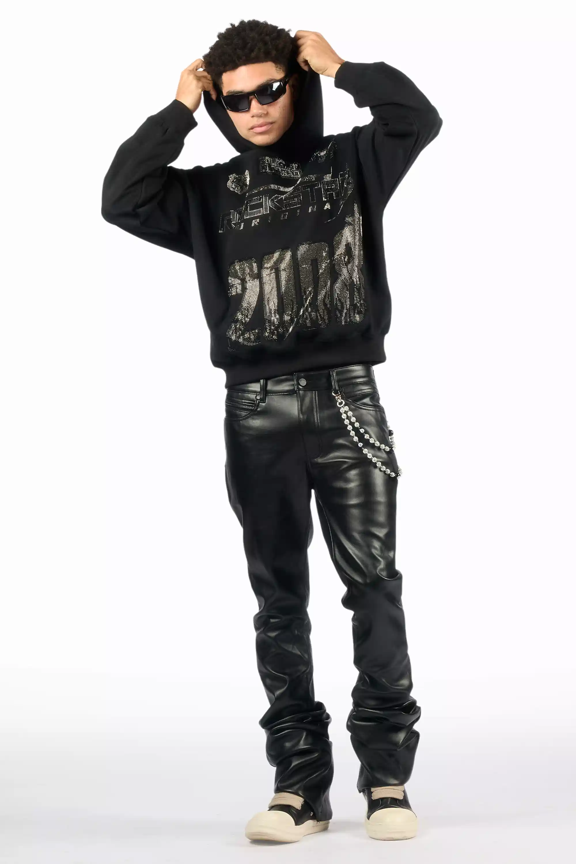 Amos Black Rhinestone Oversized Hoodie - Image 4