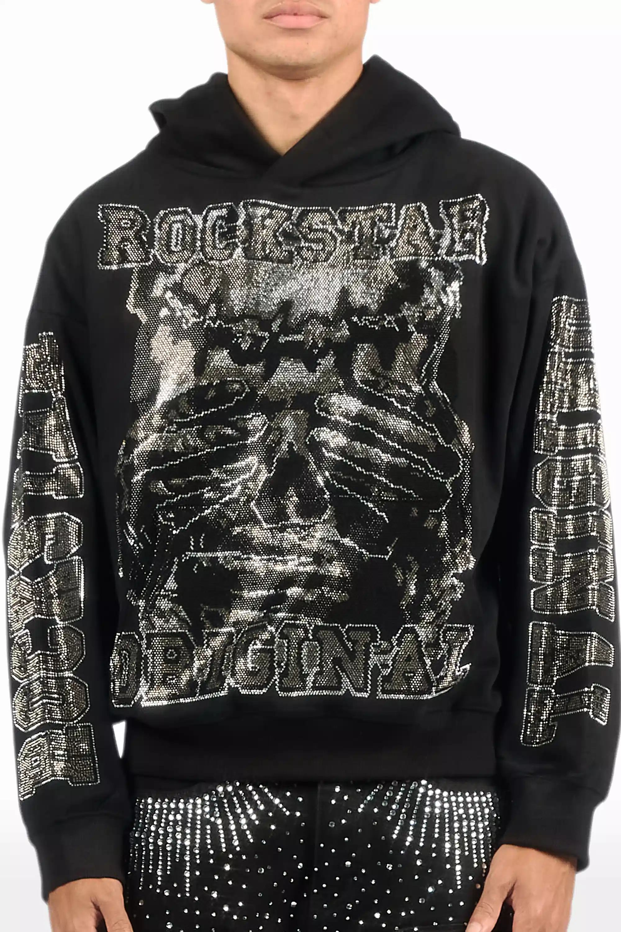 Move In Silence Black Rhinestone Oversized Hoodie - Image 12