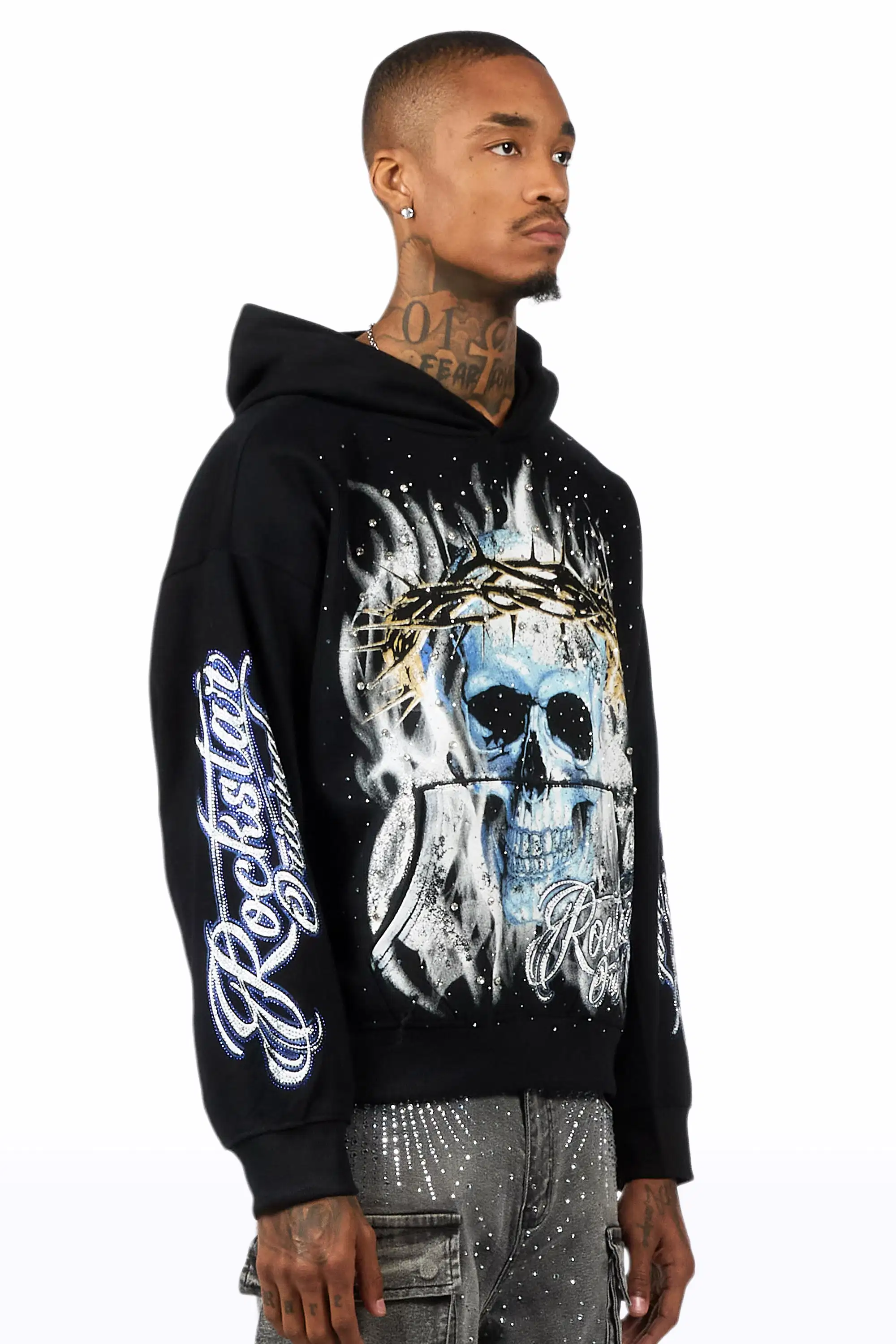 Blaise Black Rhinestone Oversized Hoodie - Image 4