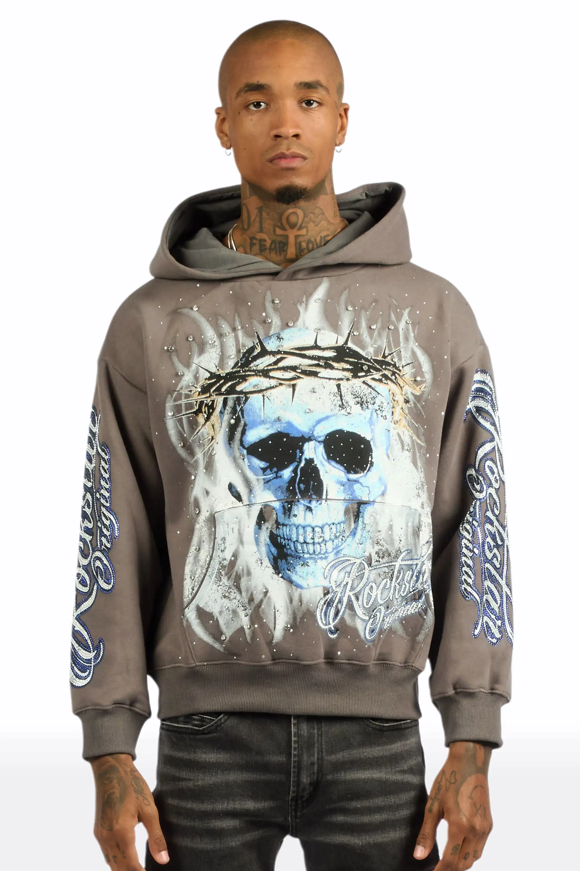 Blaise Charcoal Rhinestone Oversized Hoodie - Image 3