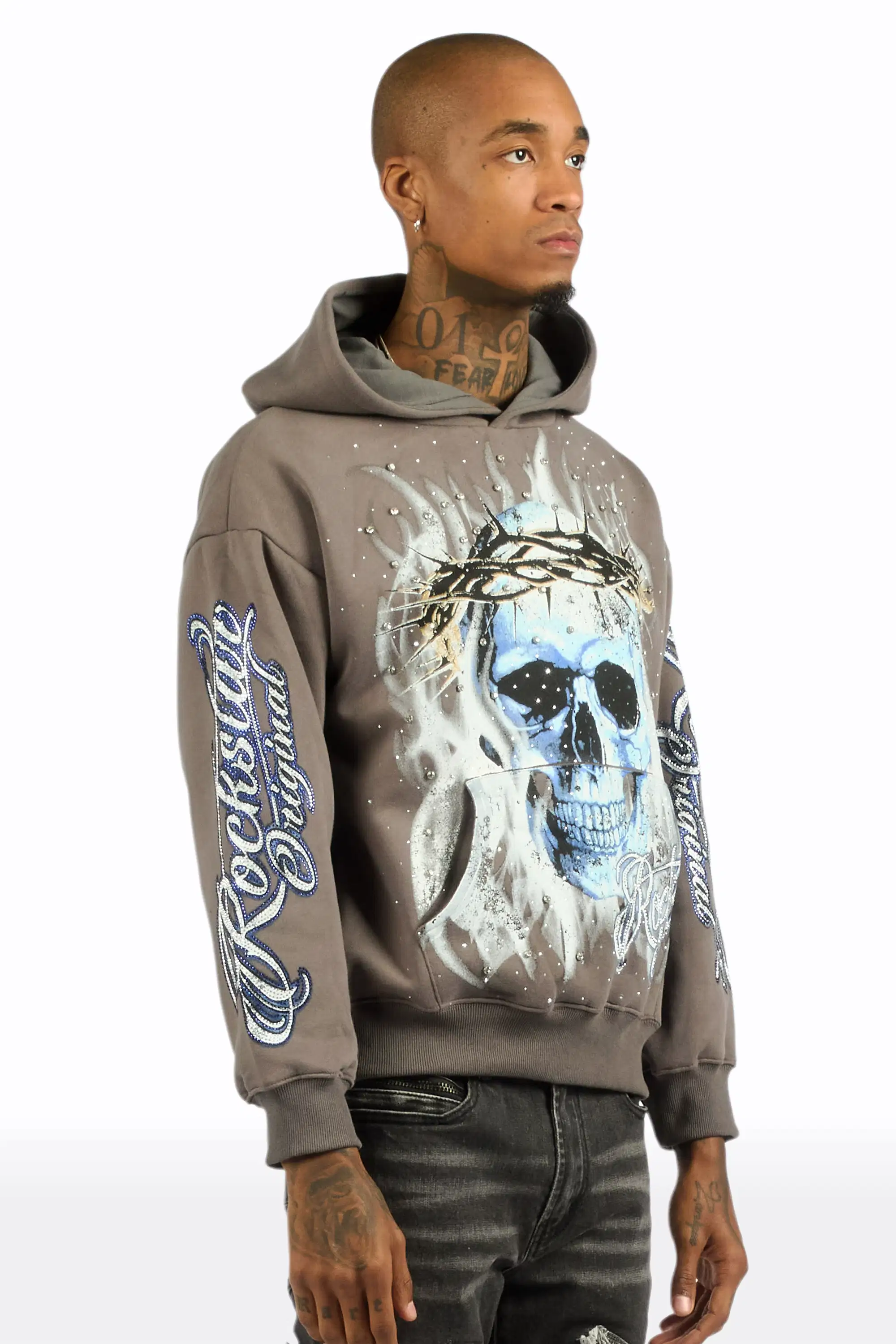 Blaise Charcoal Rhinestone Oversized Hoodie - Image 4
