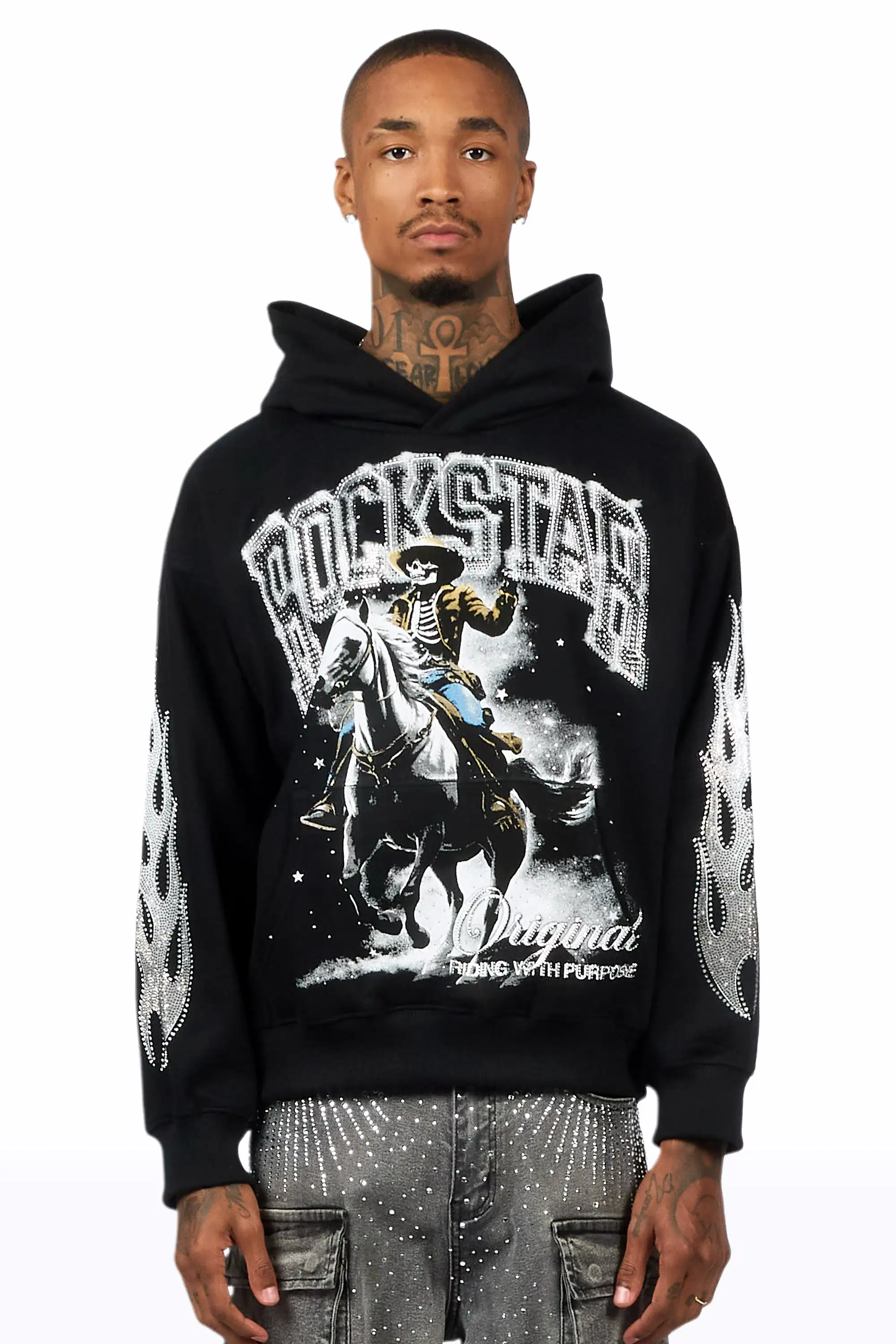 Jager Black Rhinestone Oversized Hoodie - Image 3