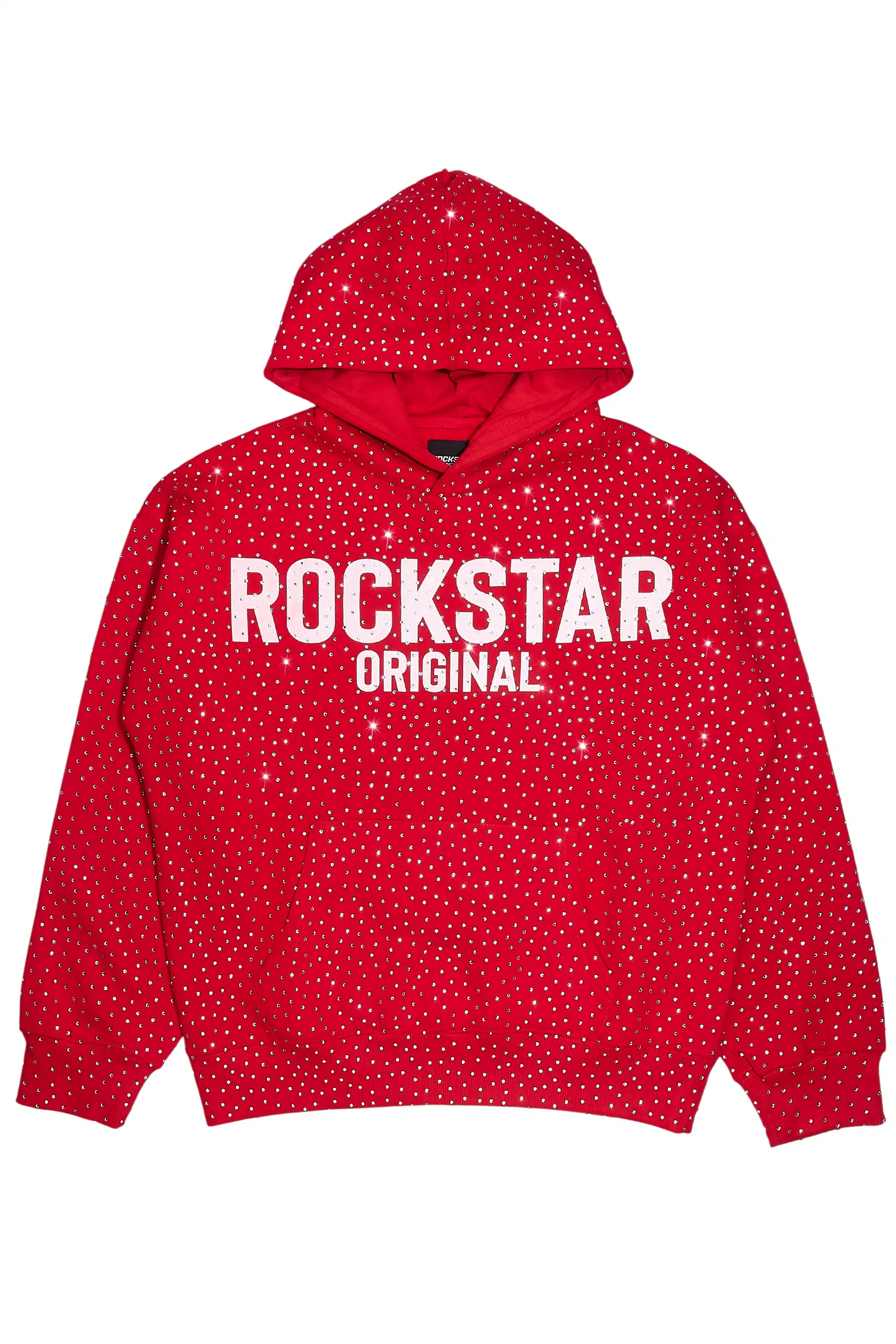 Crystiq Red/White Rhinestone Oversized Hoodie - Image 2