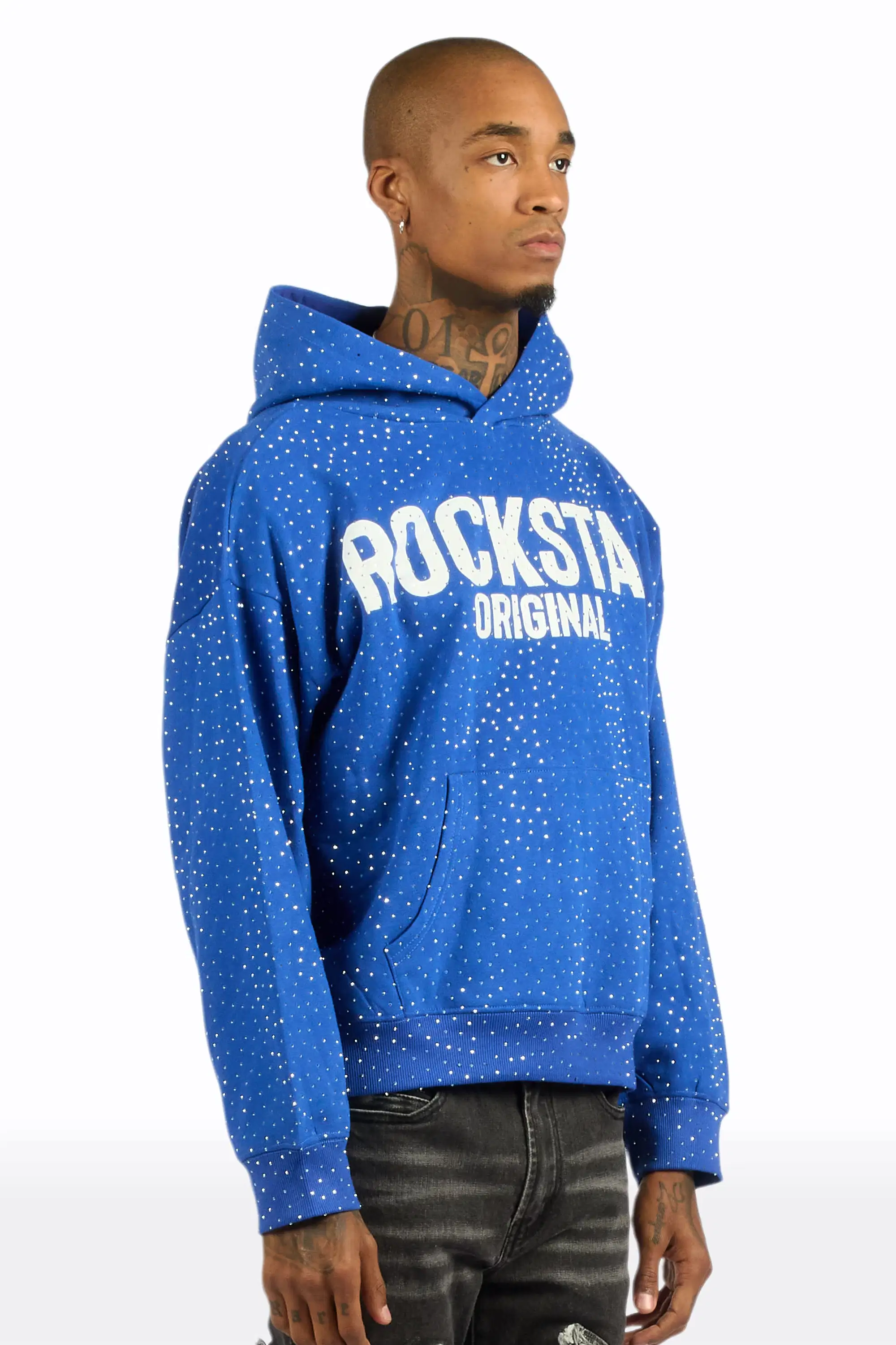 Crystiq Royal/White Rhinestone Oversized Hoodie - Image 4
