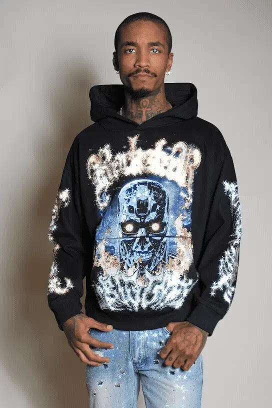Mesin Black Rhinestone Oversized Hoodie