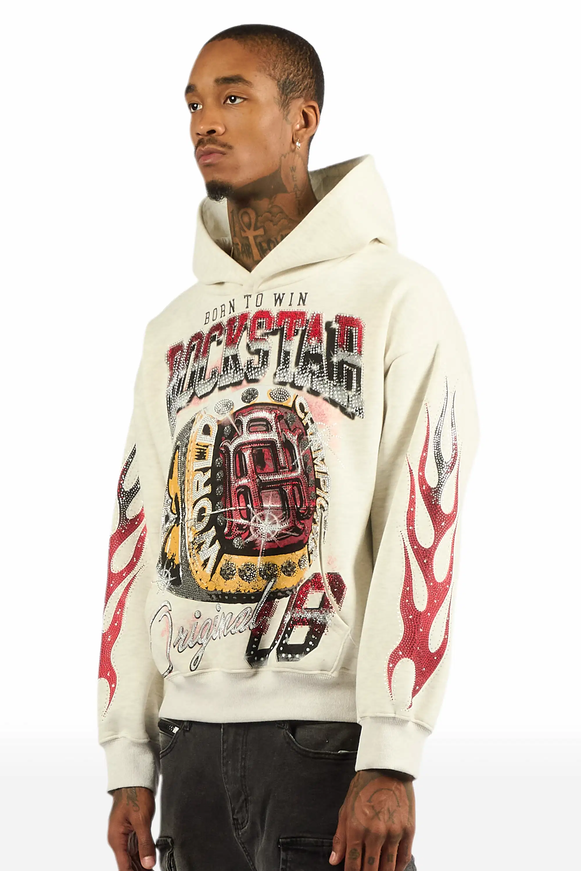 Glans Heather Grey Rhinestone Oversized Hoodie - Image 6