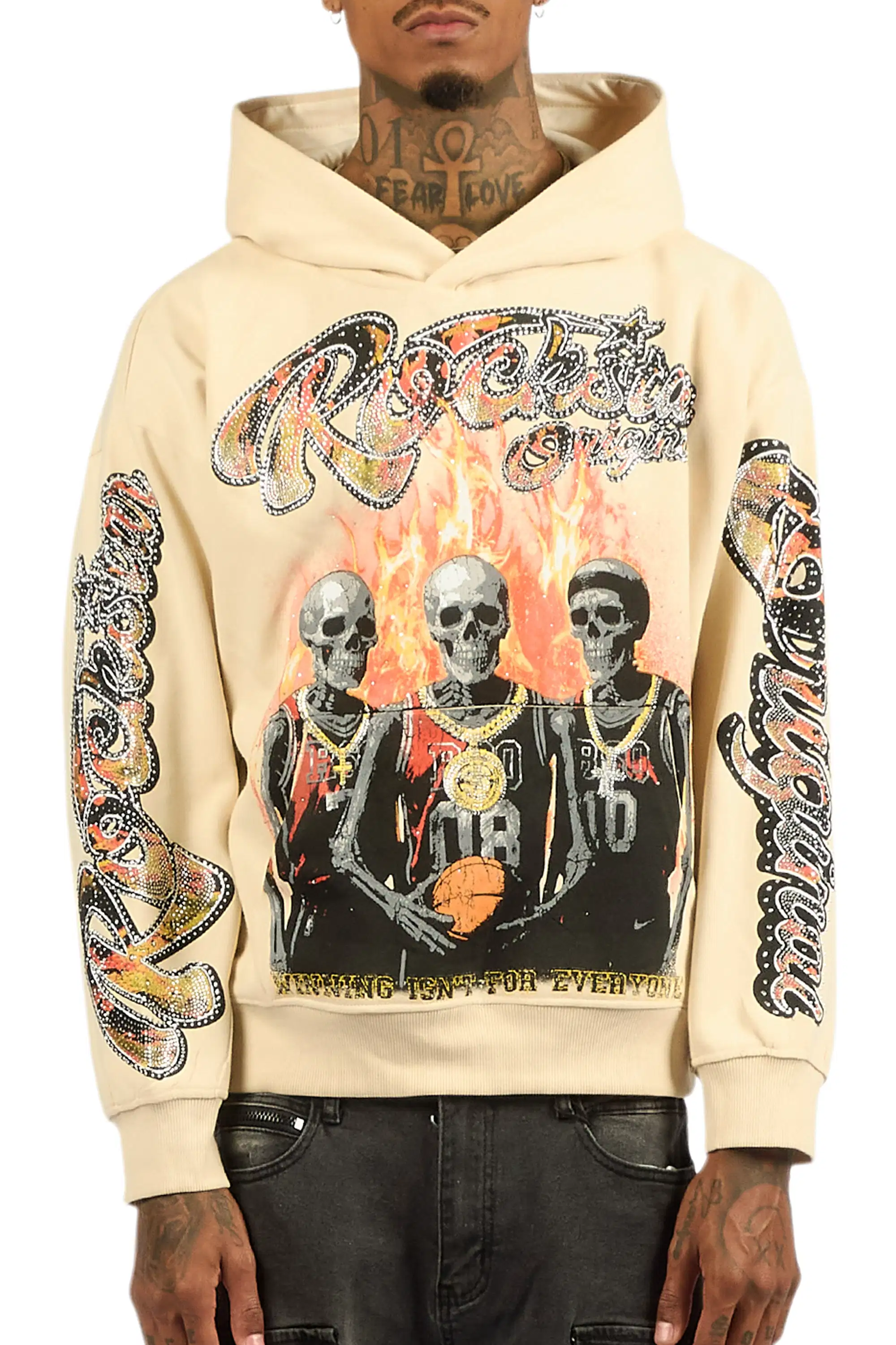 Vincitor Beige Rhinestone Oversized Hoodie - Image 9