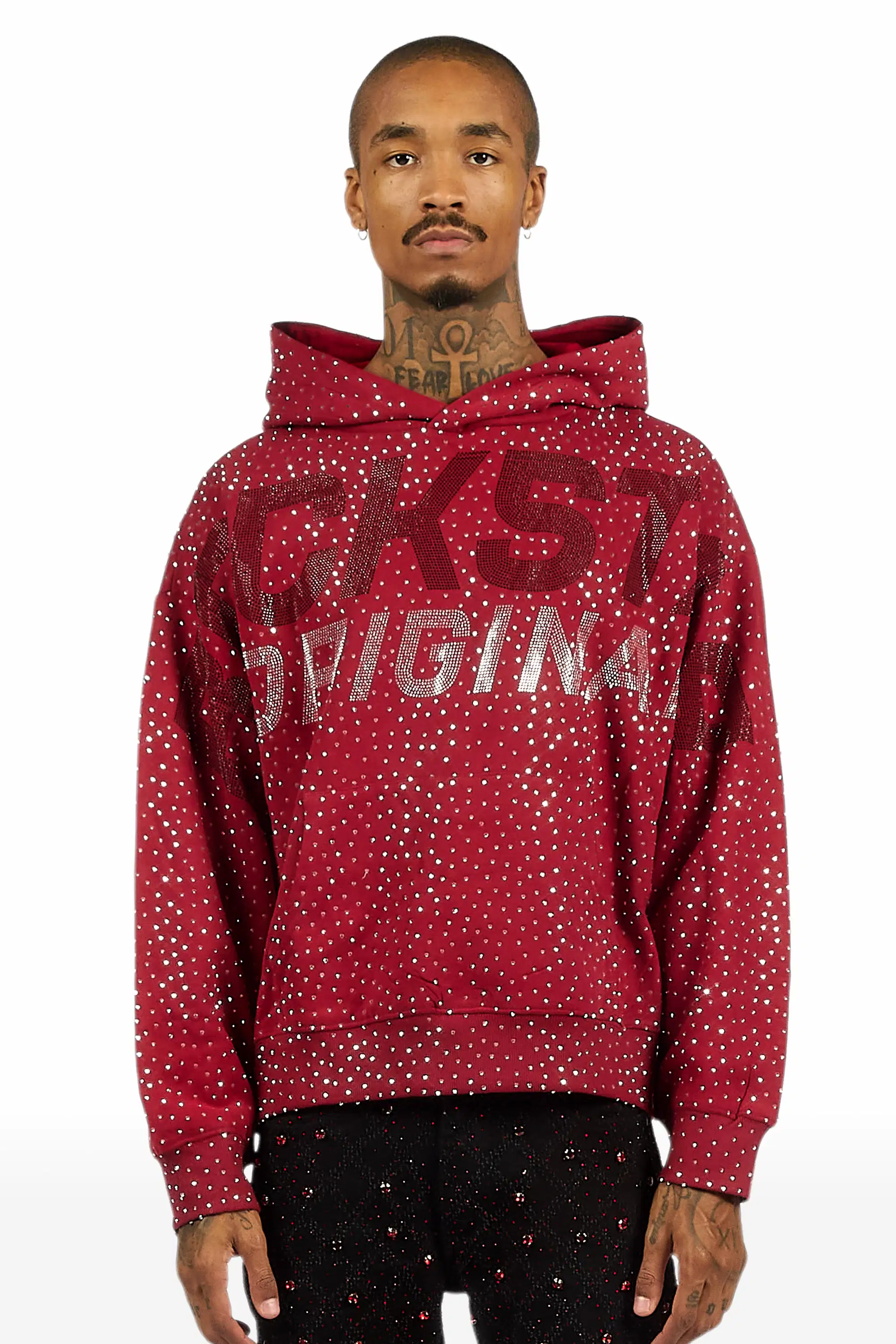Iceout Red Rhinestone Oversized Hoodie - Image 3