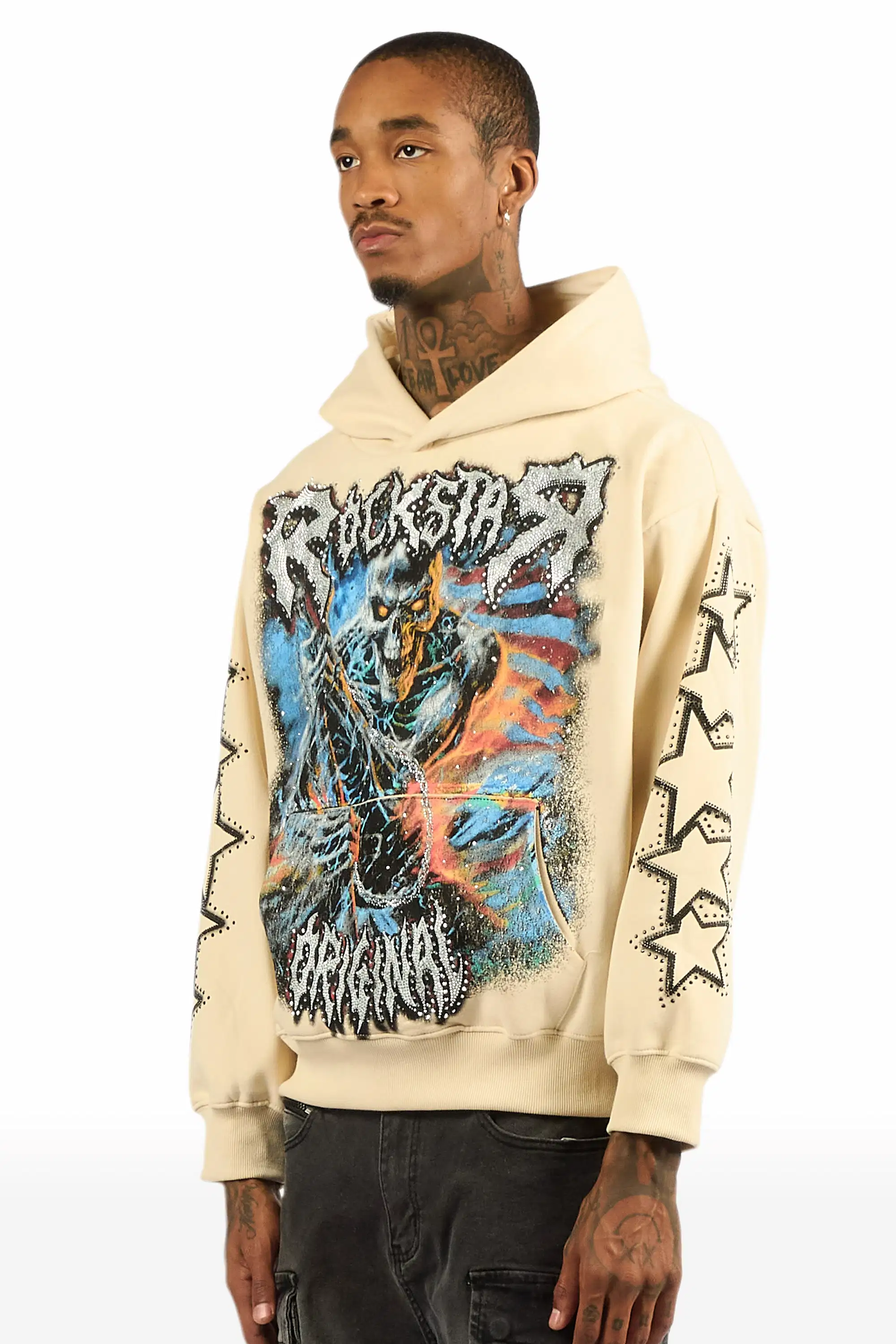 Krio Beige Rhinestone Oversized Hoodie - Image 6