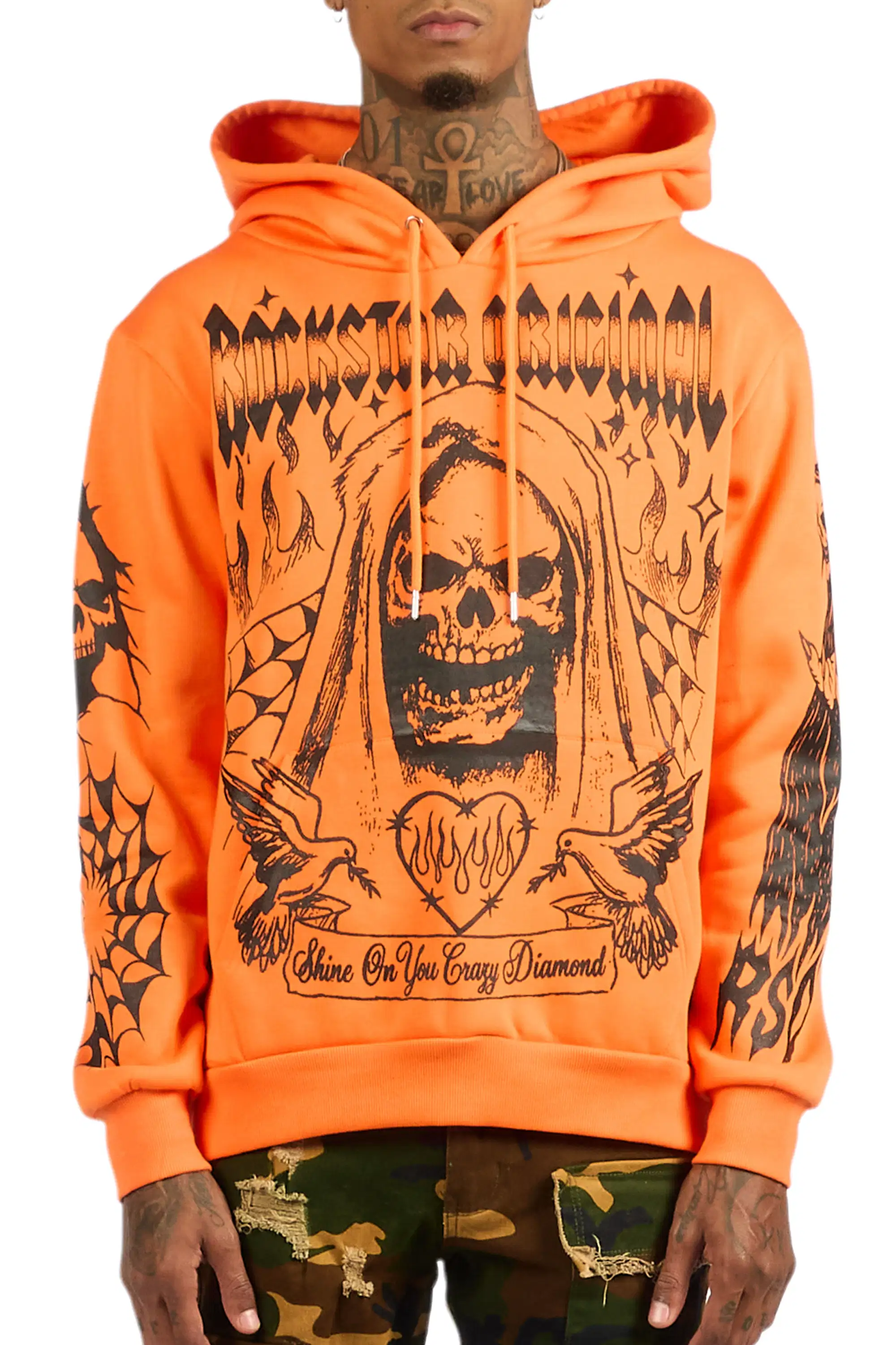 Pogboom Orange Graphic Distressed Relaxed Hoodie - Image 8