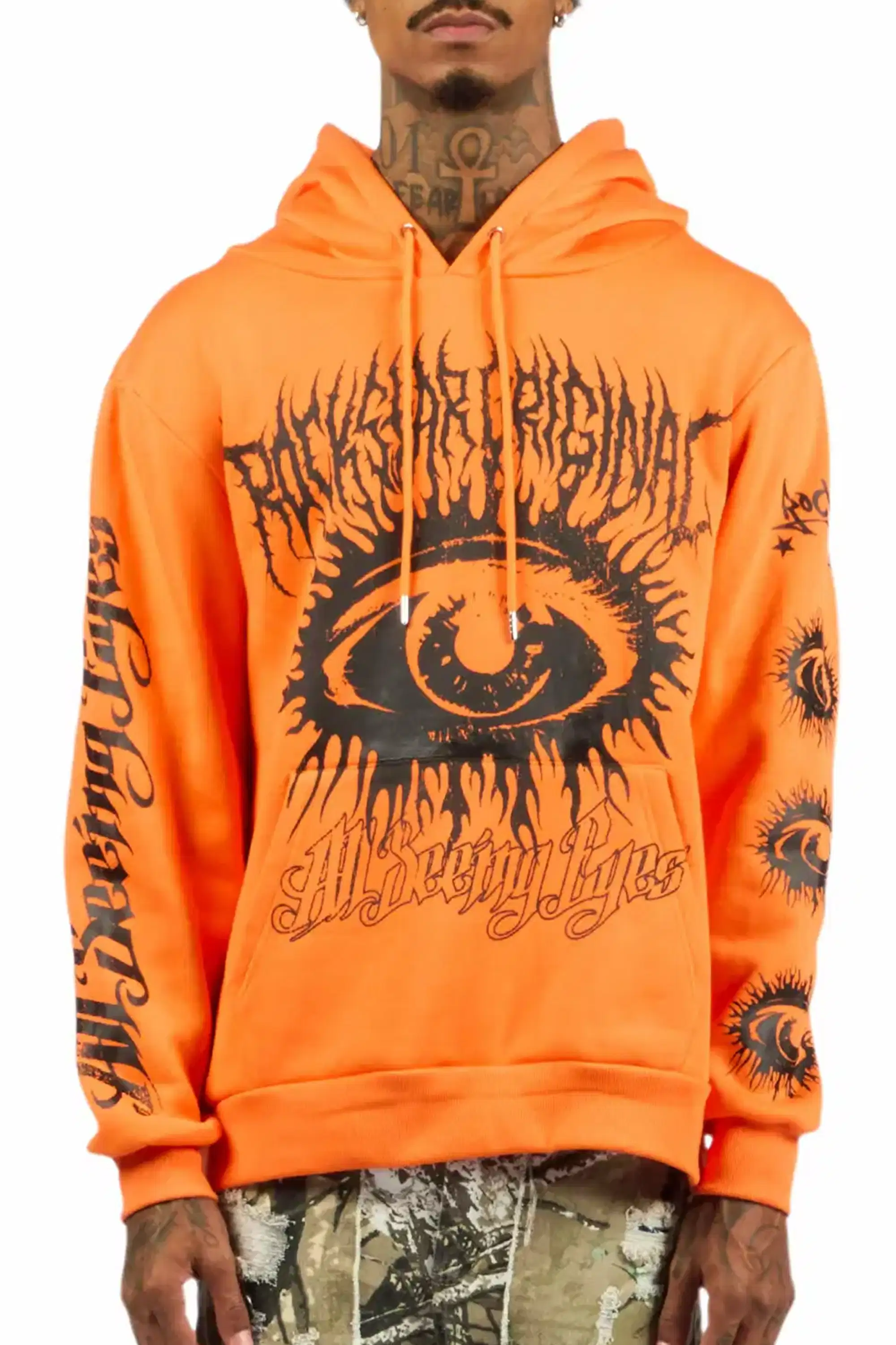 All Seeing Eyes Orange Graphic Relaxed Hoodie - Image 8
