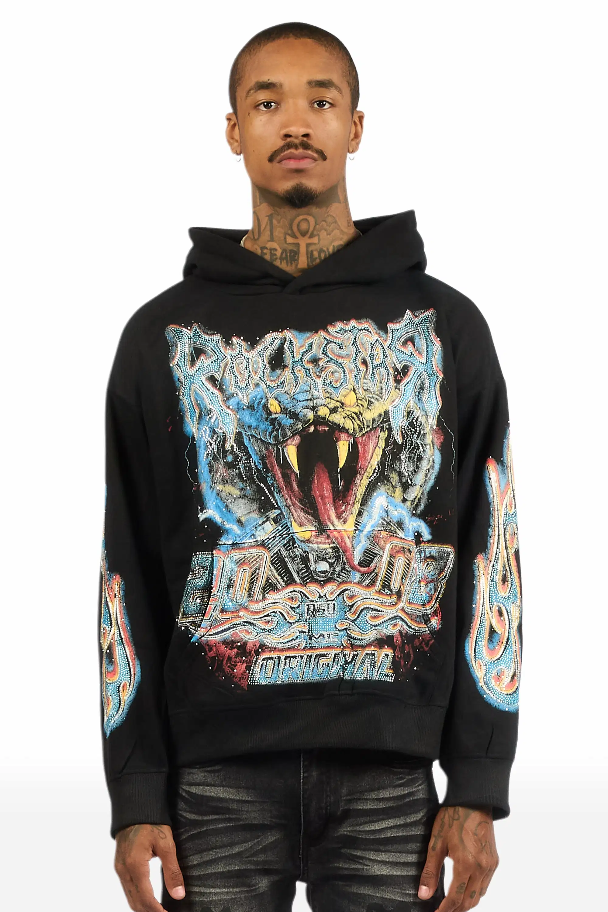 Rhylo Black Rhinestone Oversized Hoodie - Image 3