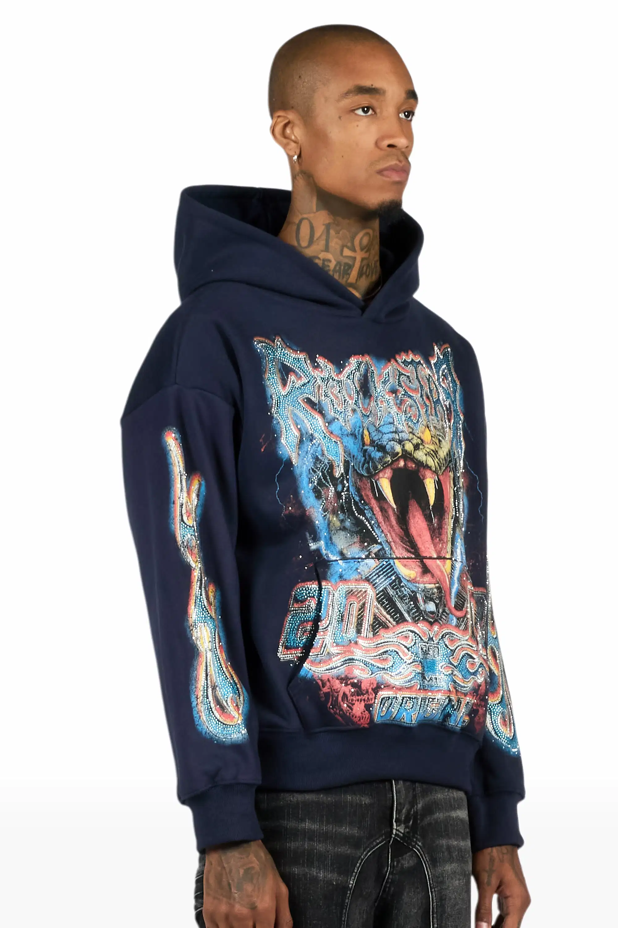 Rhylo Navy Rhinestone Oversized Hoodie - Image 4