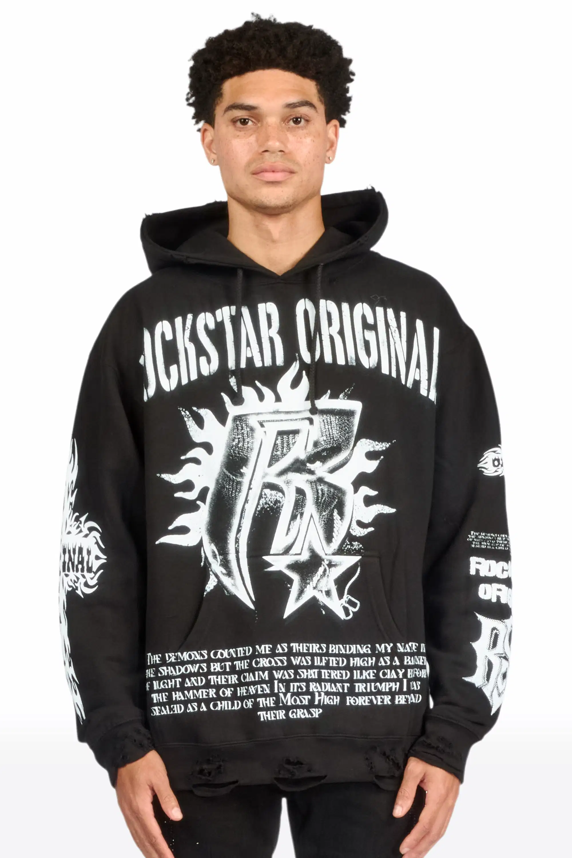 Raxil Black/Multi Distressed Graphic Hoodie - Image 2
