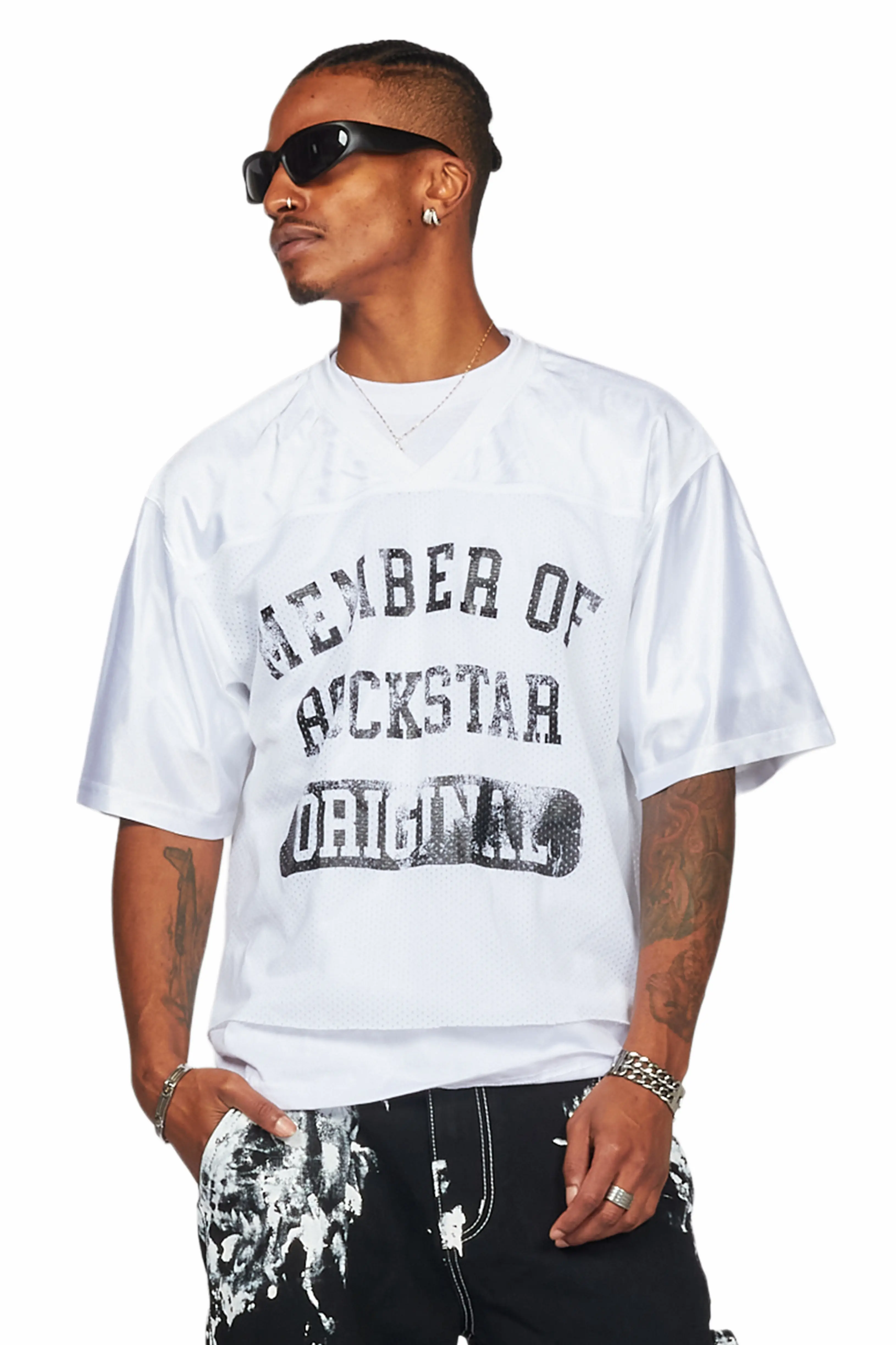 Danian White Graphic Mesh Jersey - Image 4