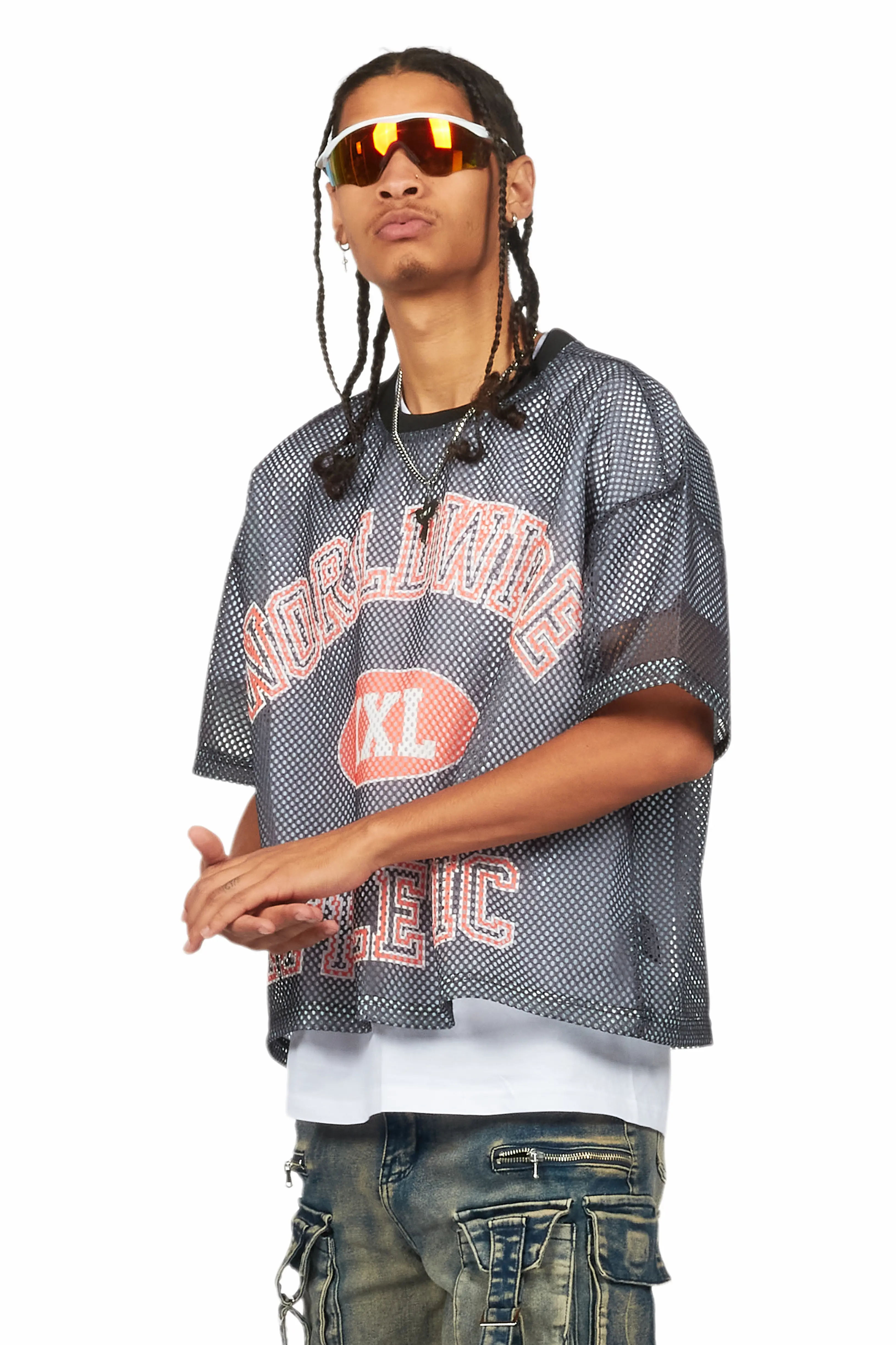 Sabas Black Graphic Crop Top Mesh Jersey - Image 3