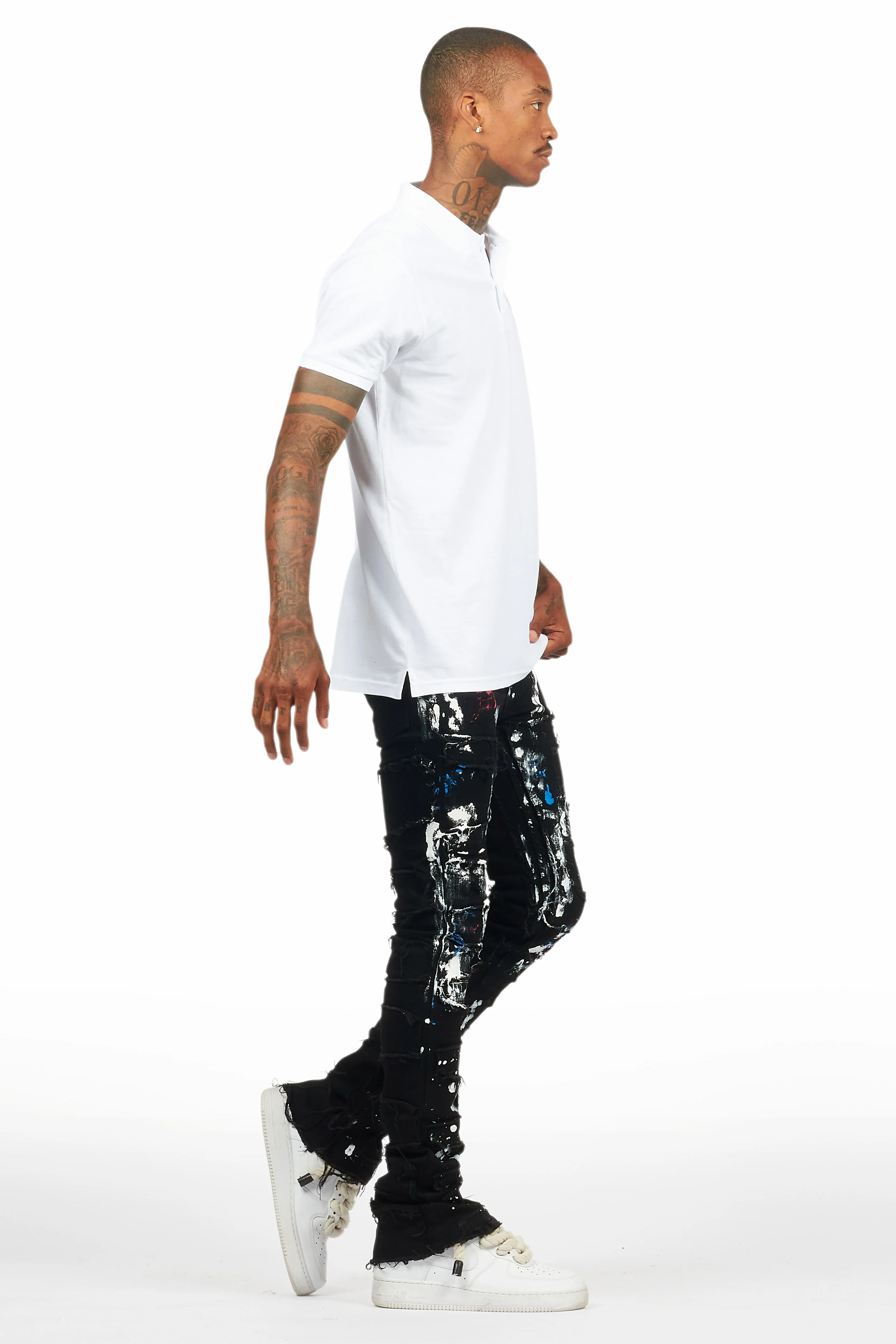 Flynn White/Black Polo Shirt - Image 4