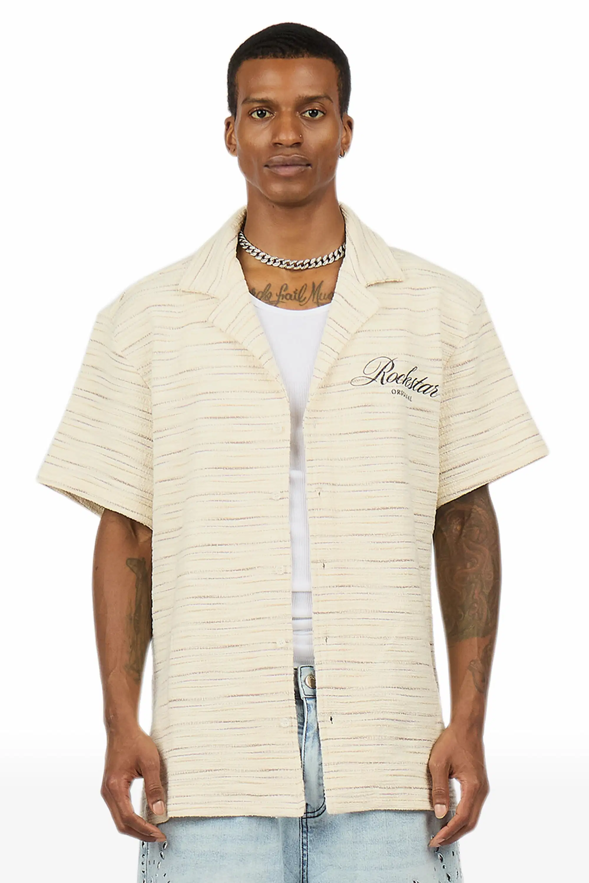 Jaquan Beige Button Down Shirt - Image 4