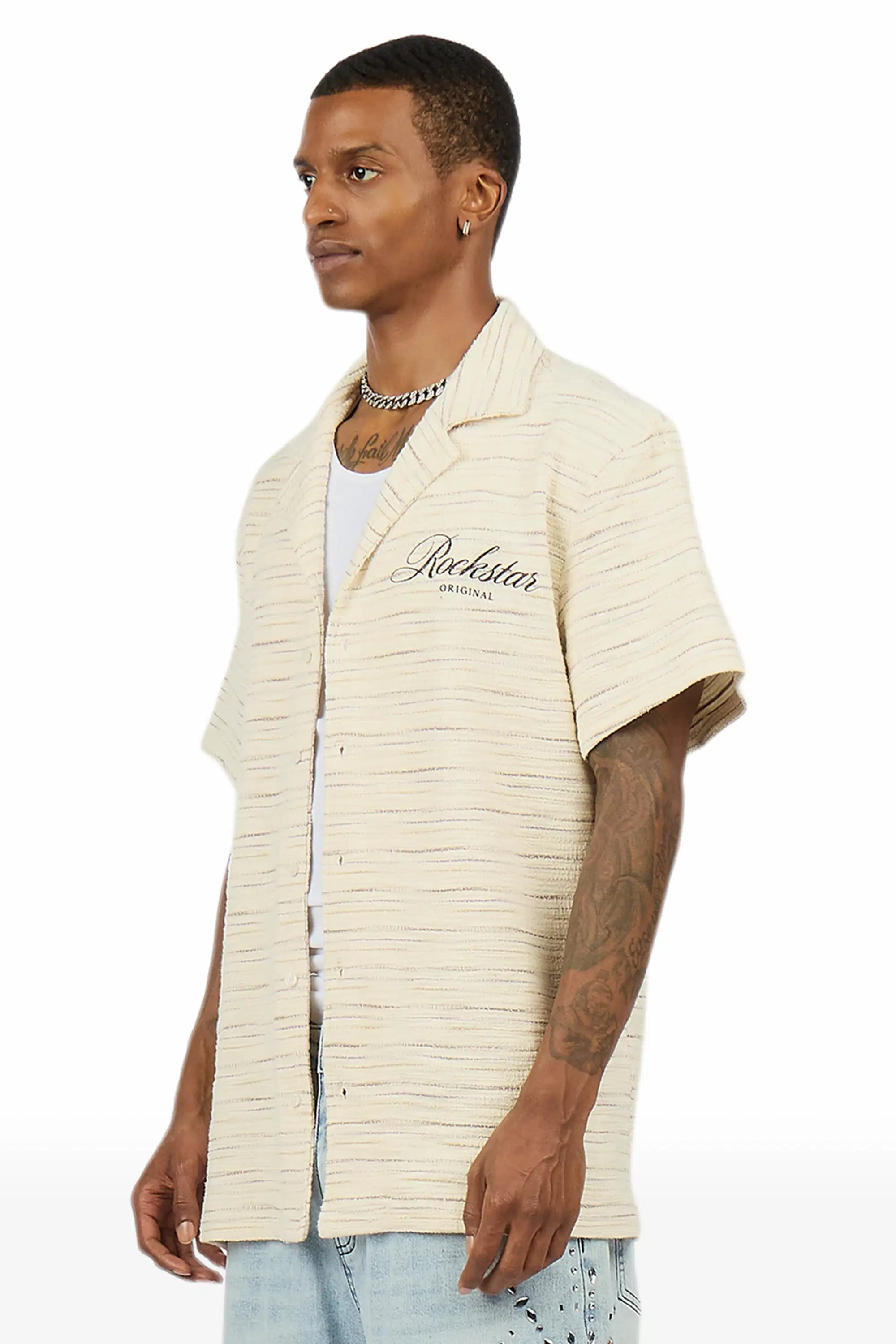 Jaquan Beige Button Down Shirt - Image 7