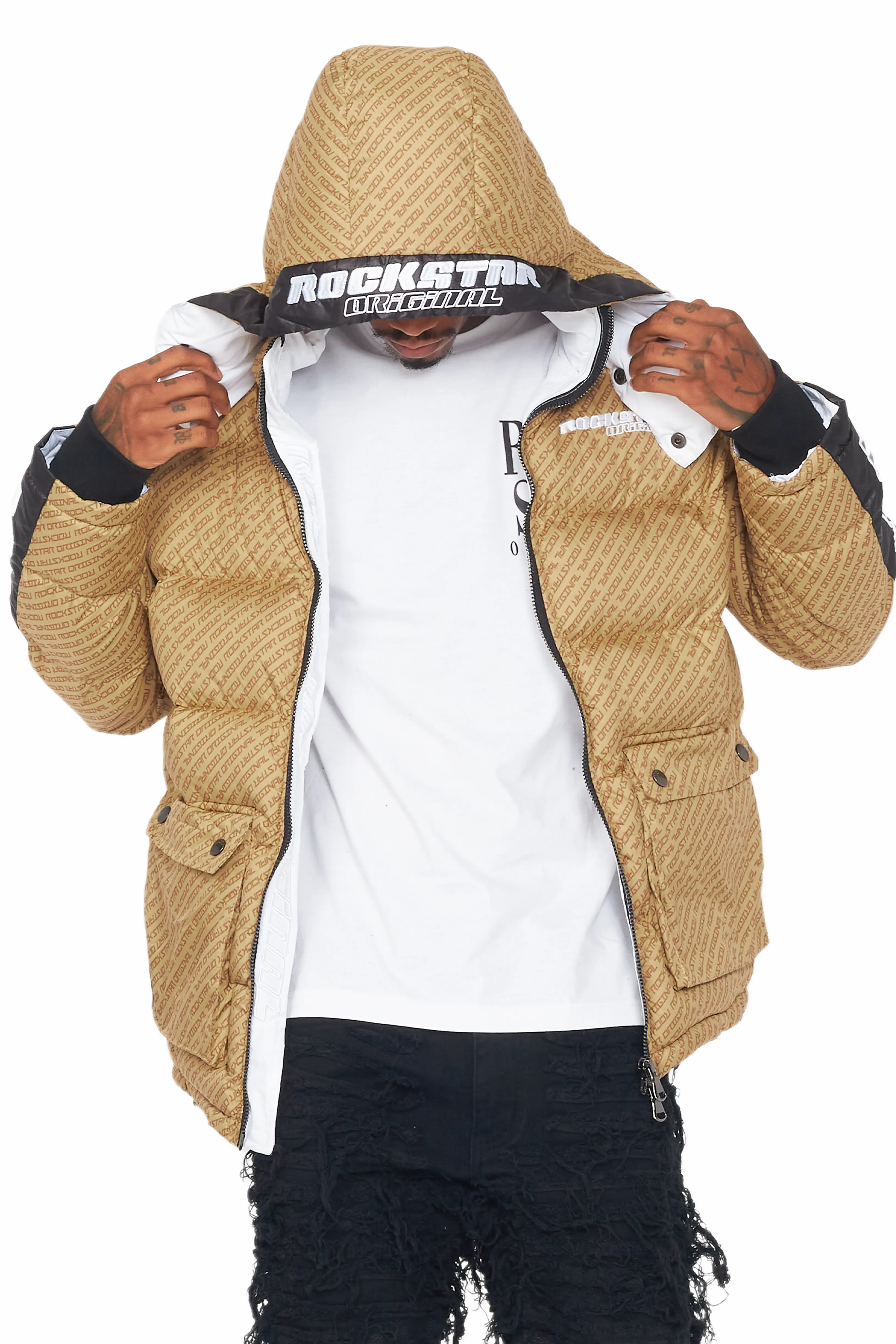 Bryson Puffer Jacket- Beige - Image 4