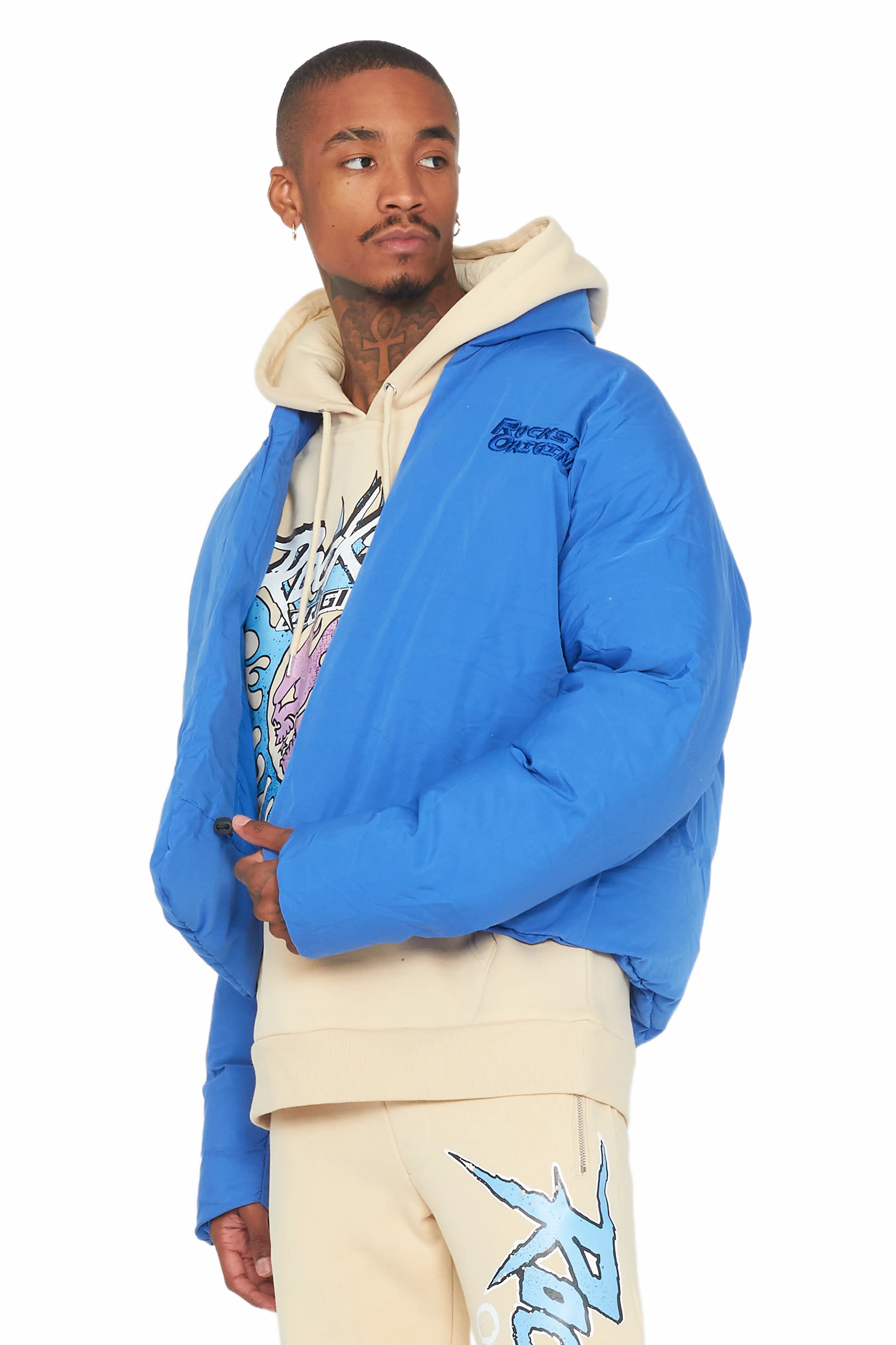 Damien Royal Blue Puffer Jacket - Image 4