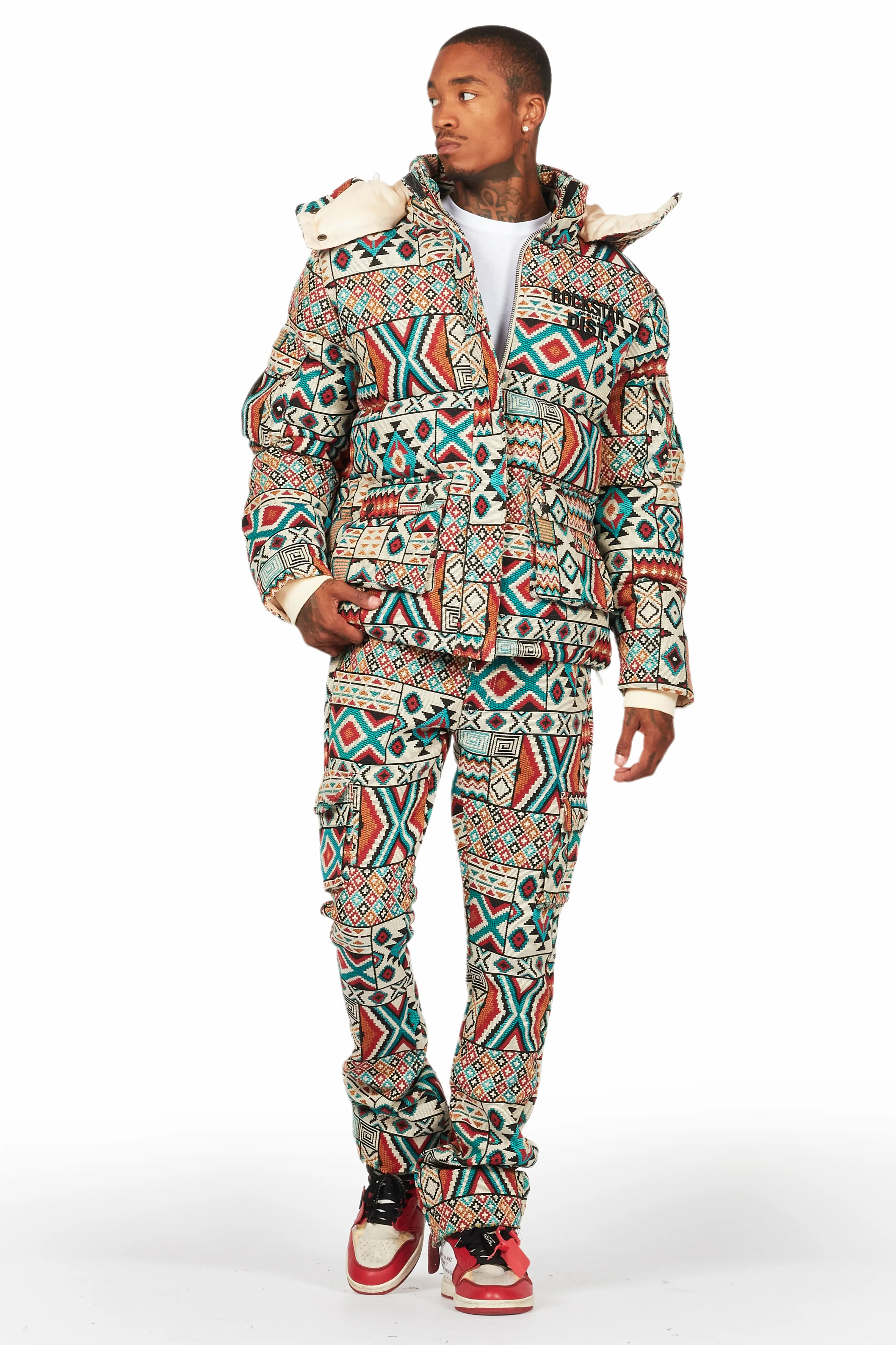 Nard Beige Multi Tapestry Puffer Jacket - Image 2