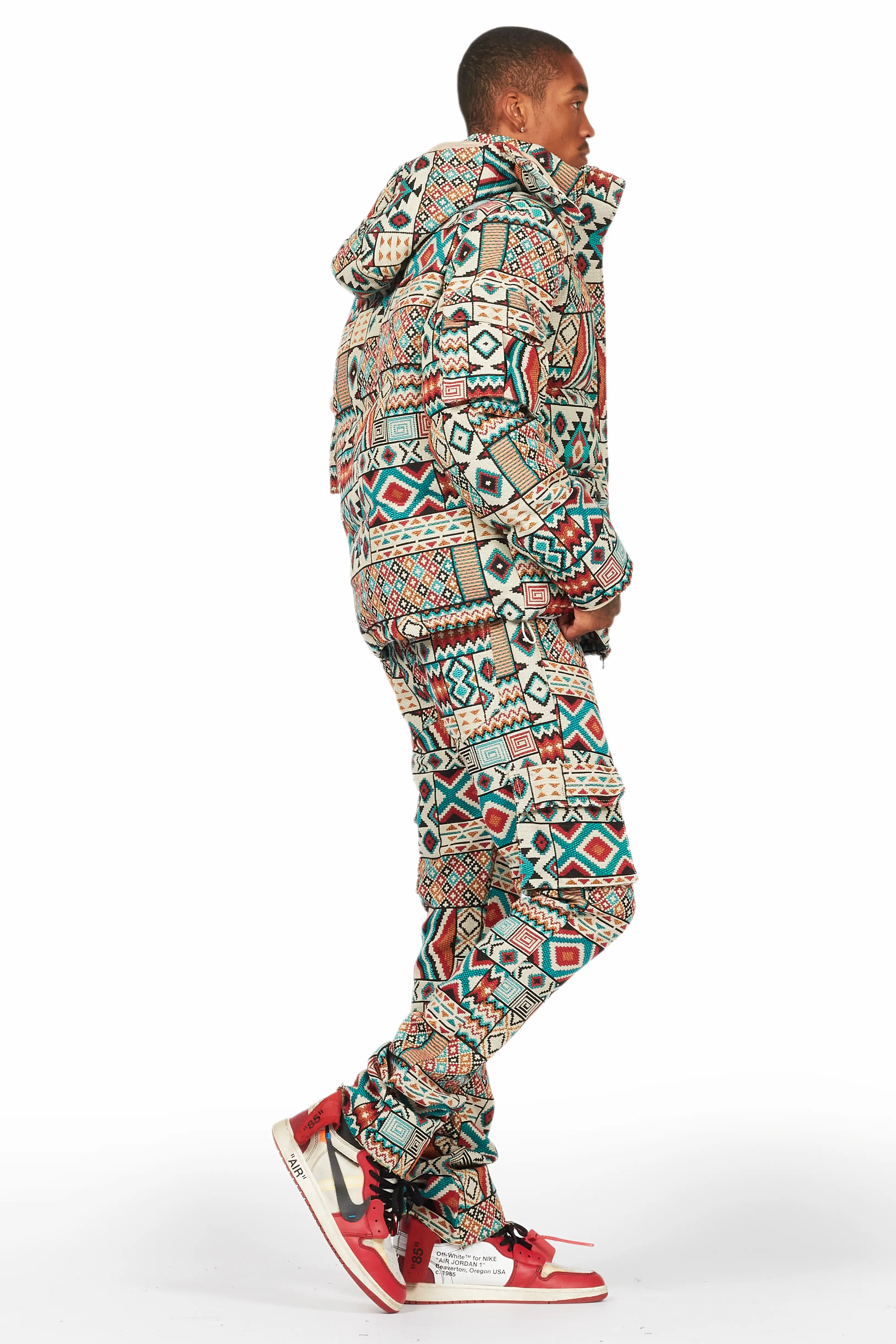 Nard Beige Multi Tapestry Puffer Jacket - Image 3