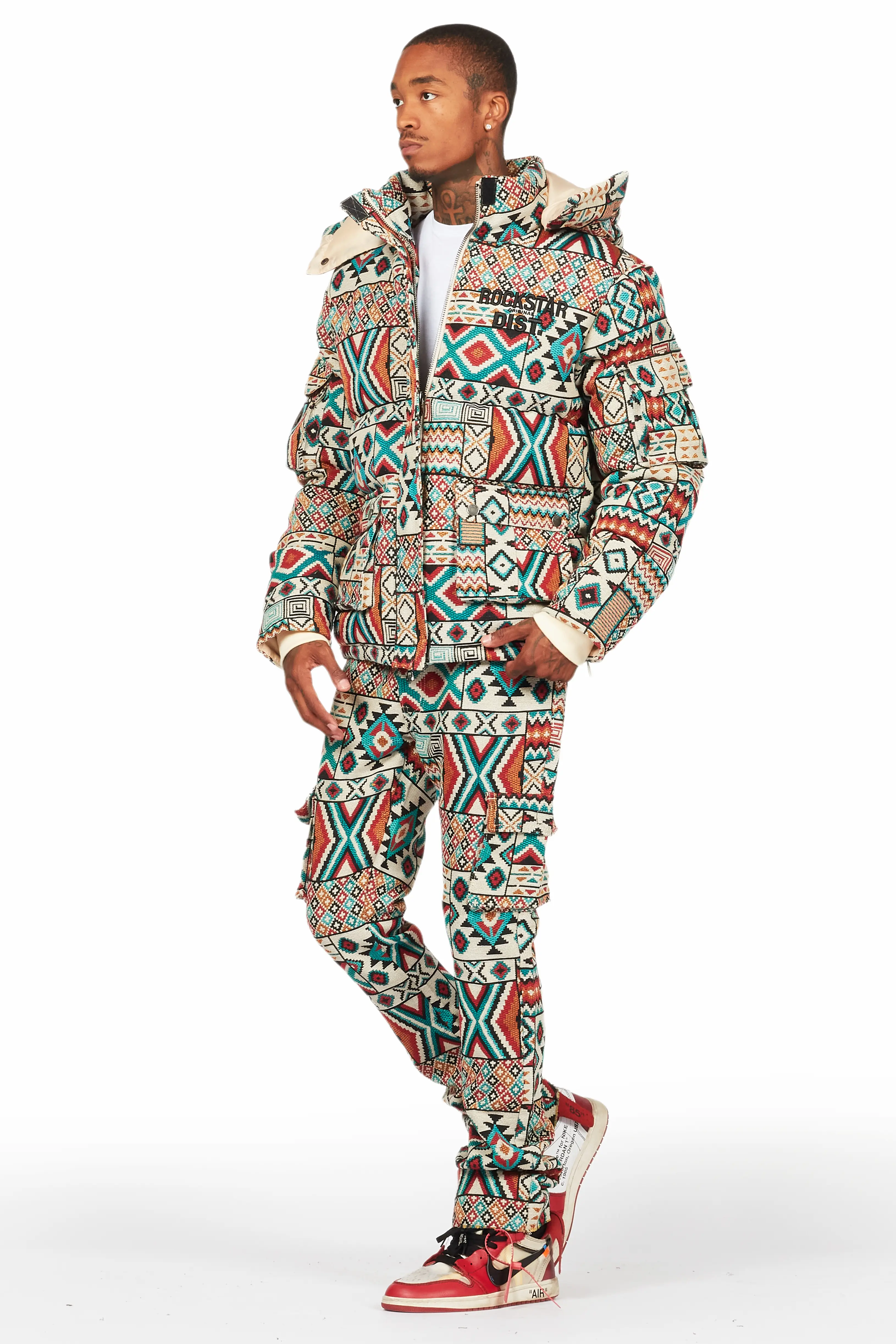Nard Beige Multi Tapestry Puffer Jacket - Image 5