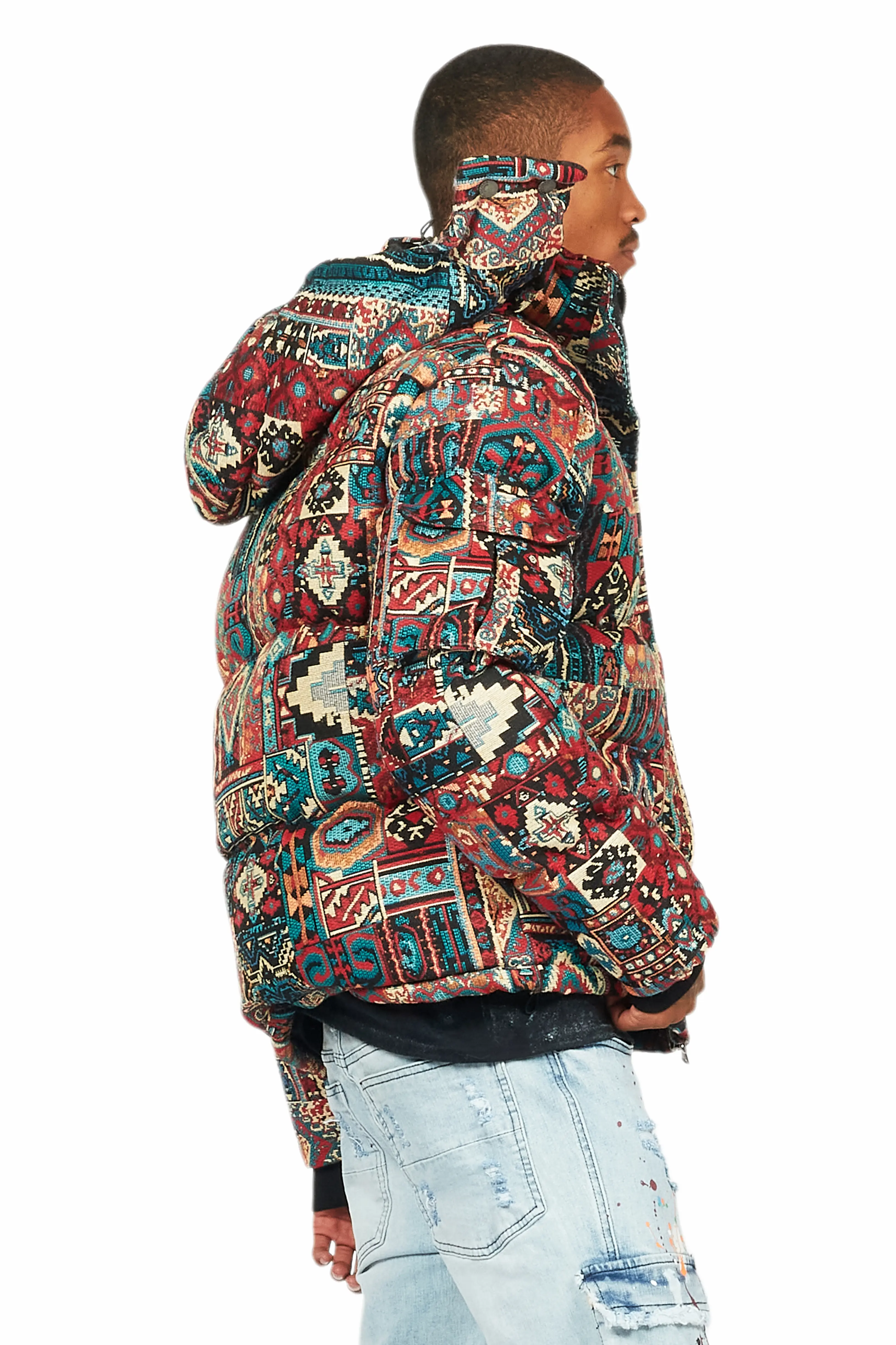 Nard Red Multi Tapestry Puffer Jacket - Image 4