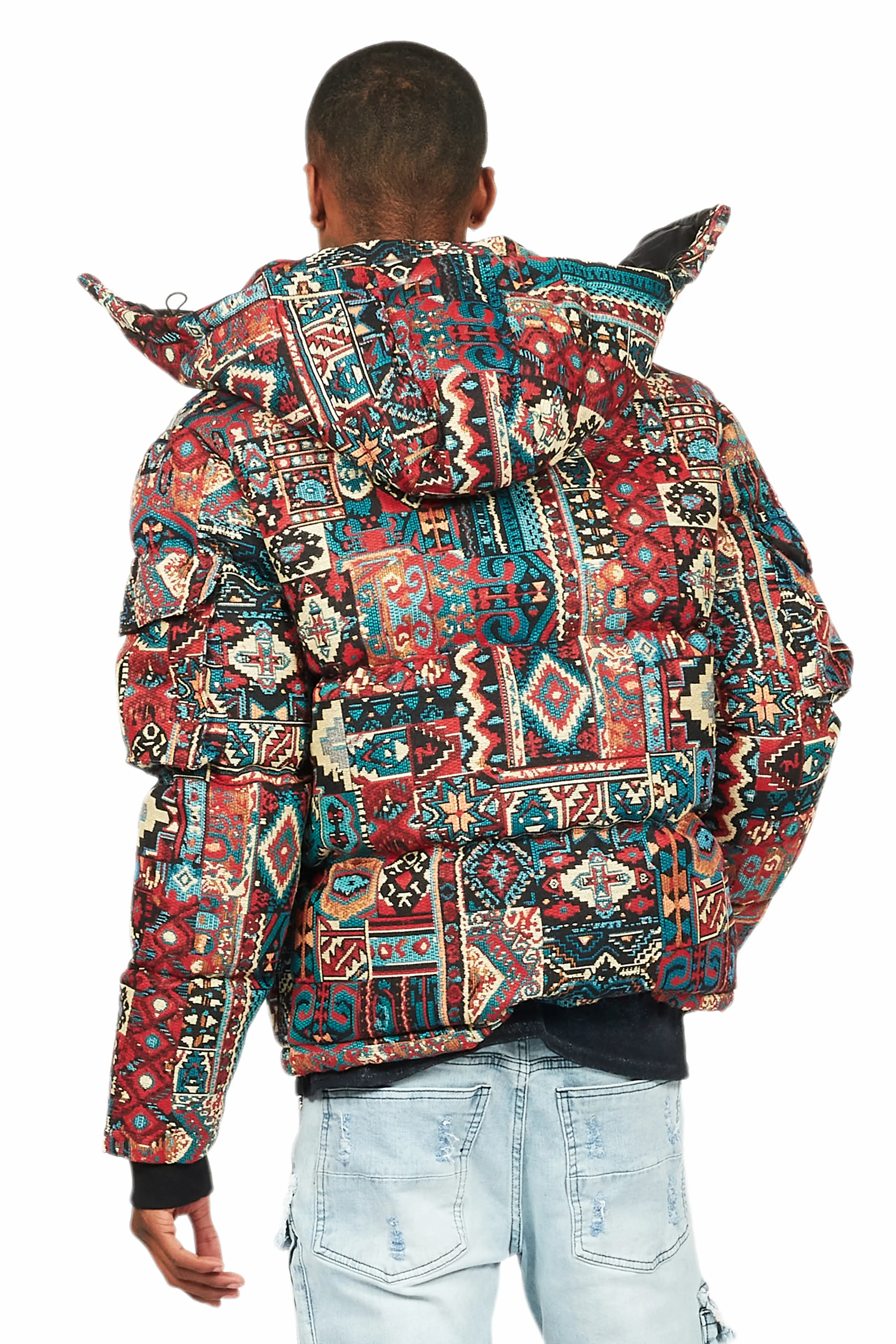 Nard Red Multi Tapestry Puffer Jacket - Image 5