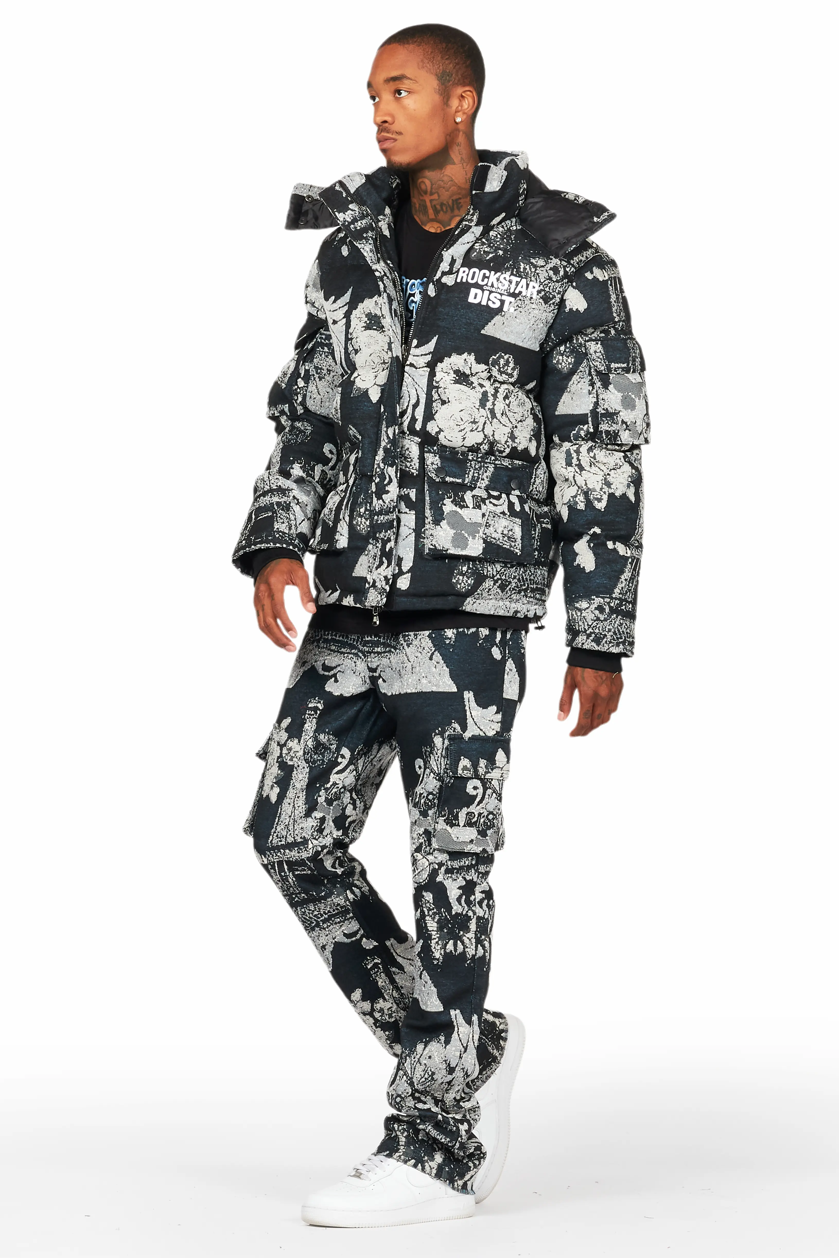 Lamont Black Tapestry Puffer Jacket - Image 5