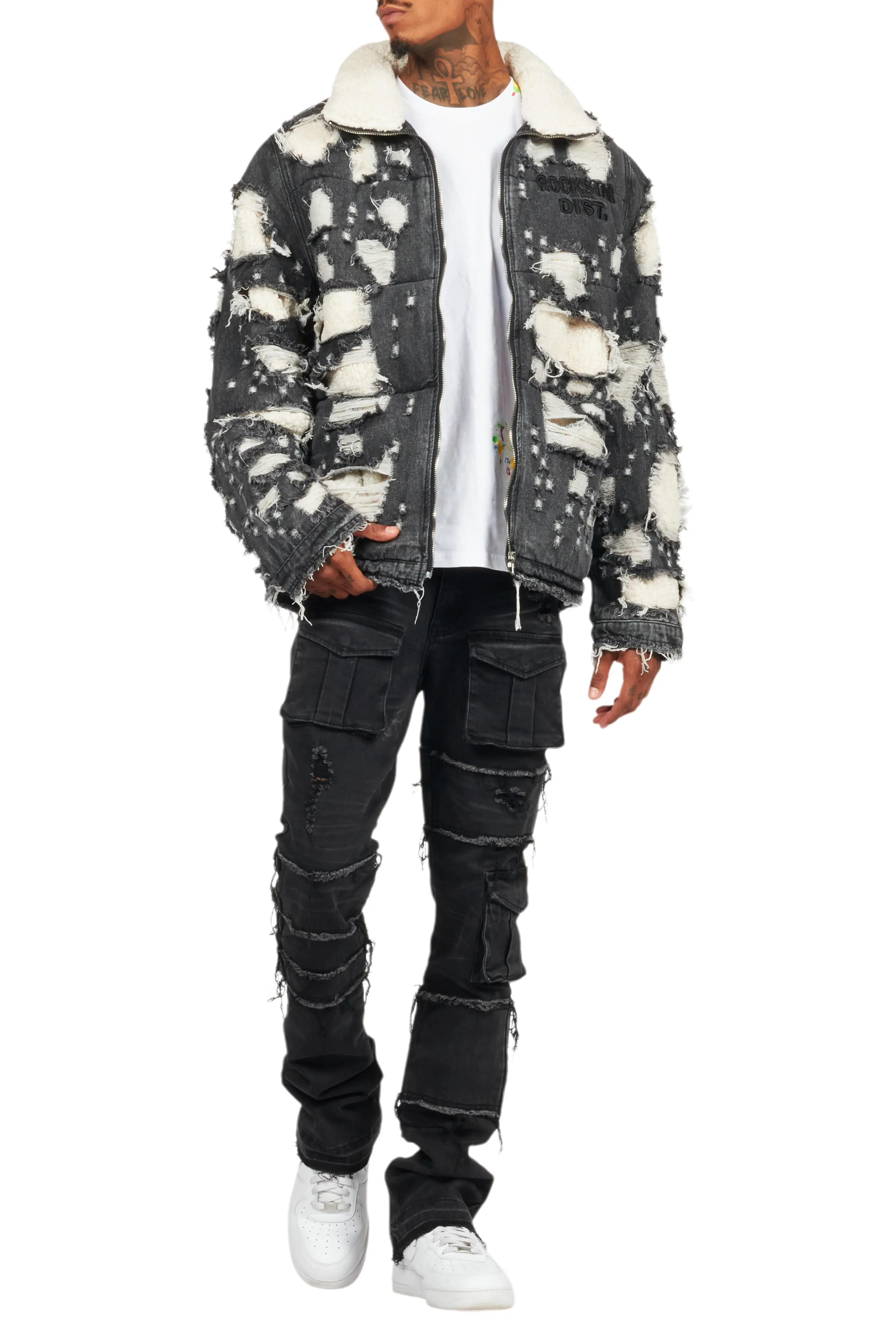 Faro Black Denim Sherpa Puffer Jacket - Image 10