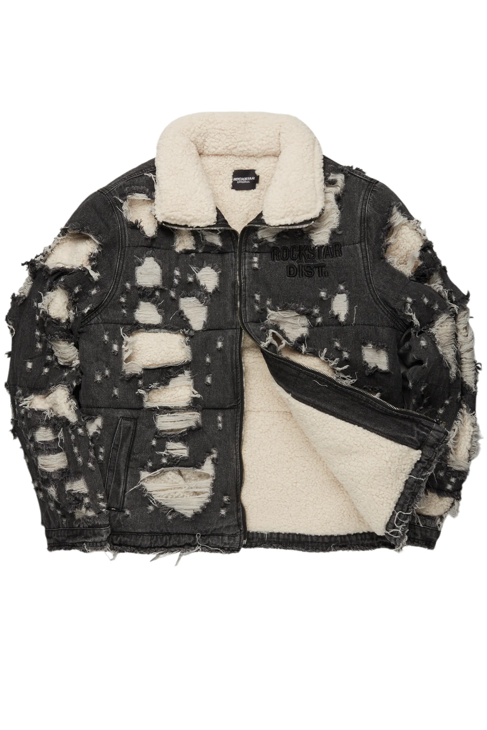 Faro Black Denim Sherpa Puffer Jacket - Image 7