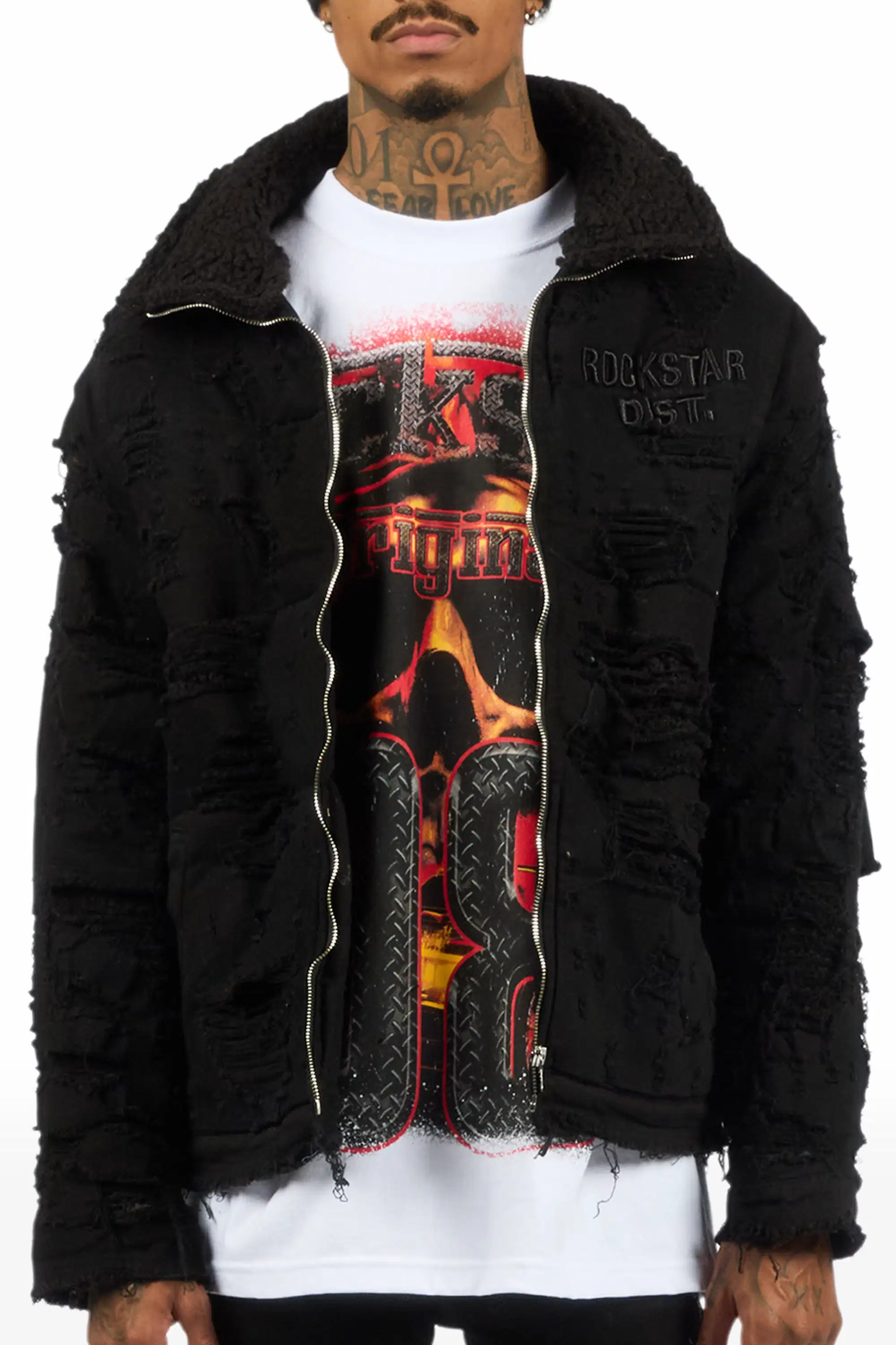 Faro Black/Black Denim Sherpa Puffer Jacket - Image 9
