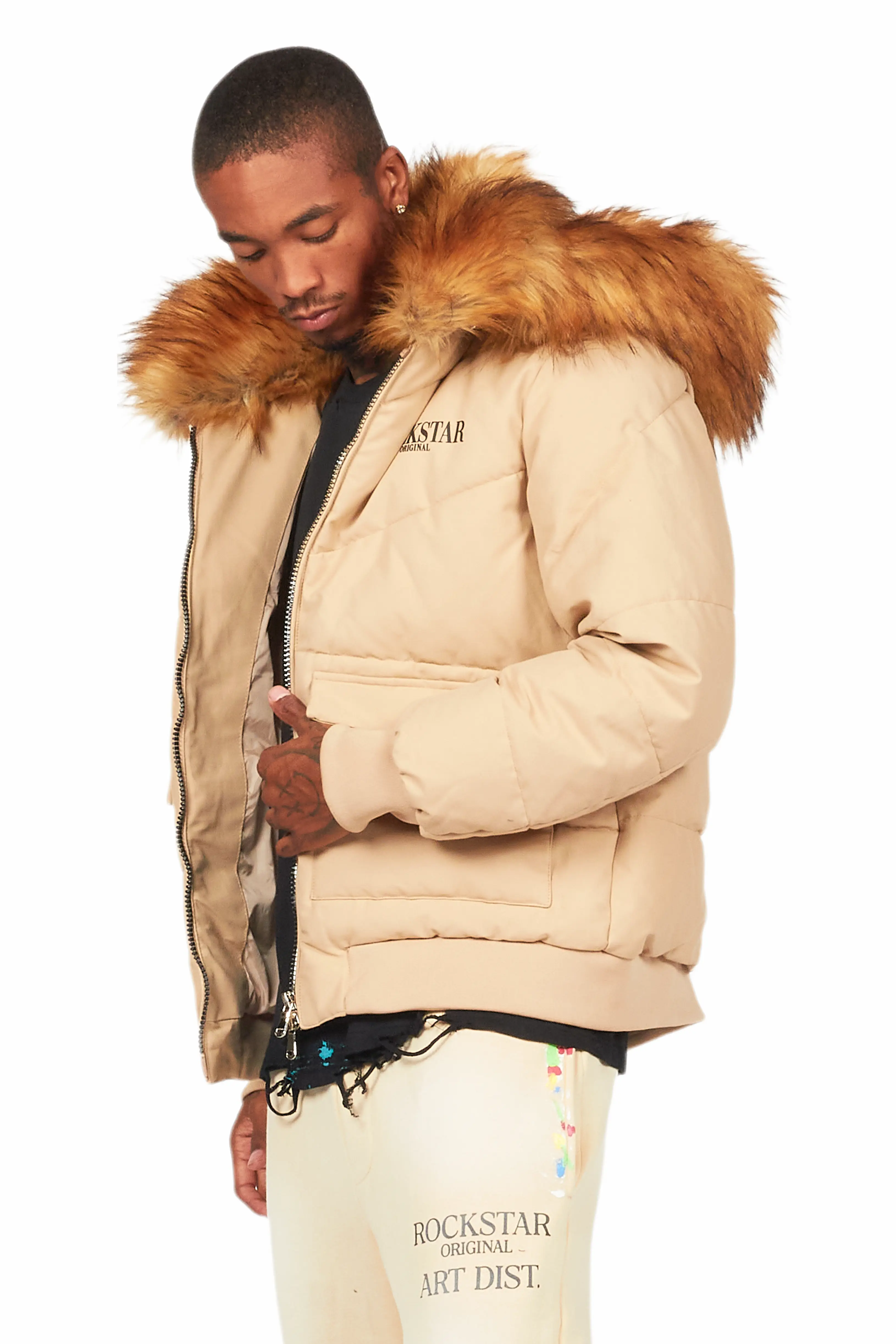 Langston Beige Puffer Jacket with Fur Hood - Image 9