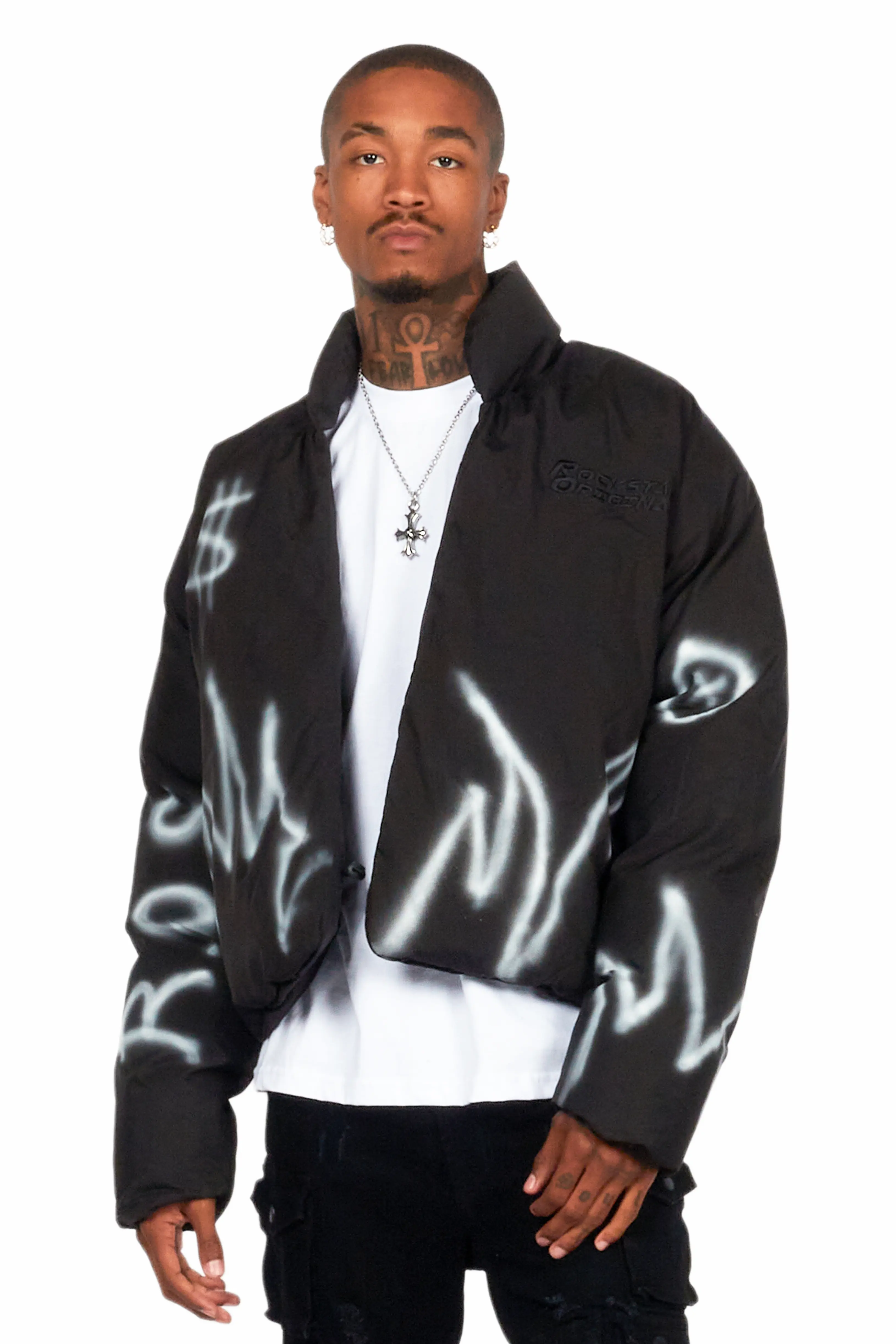Madok Black Graphic Puffer Jacket - Image 2